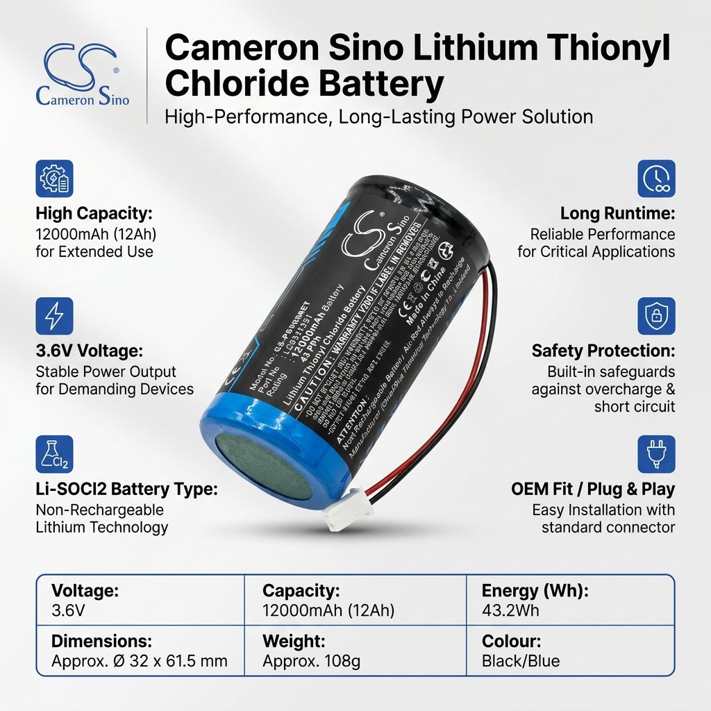 FICHET LSH20 Battery Replacement 3.6V LiSOCl2 13000mAh 46.8Wh For LSH20 Devices And More Alarm System Cameron Sino Technology Limited