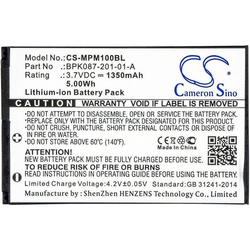 Li-ion Battery fits Motorola, Mpm100, Mpm-100, Verifone 3.7V, 1350mAh Payment Terminal Cameron Sino Technology Limited