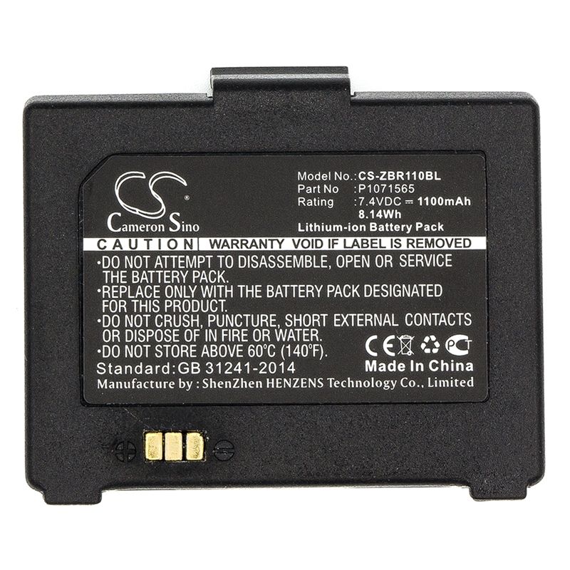 Li-ion Battery fits Zebra, Zq110, Zq220, 7.4V, 1100mAh Portable Printer Cameron Sino Technology Limited