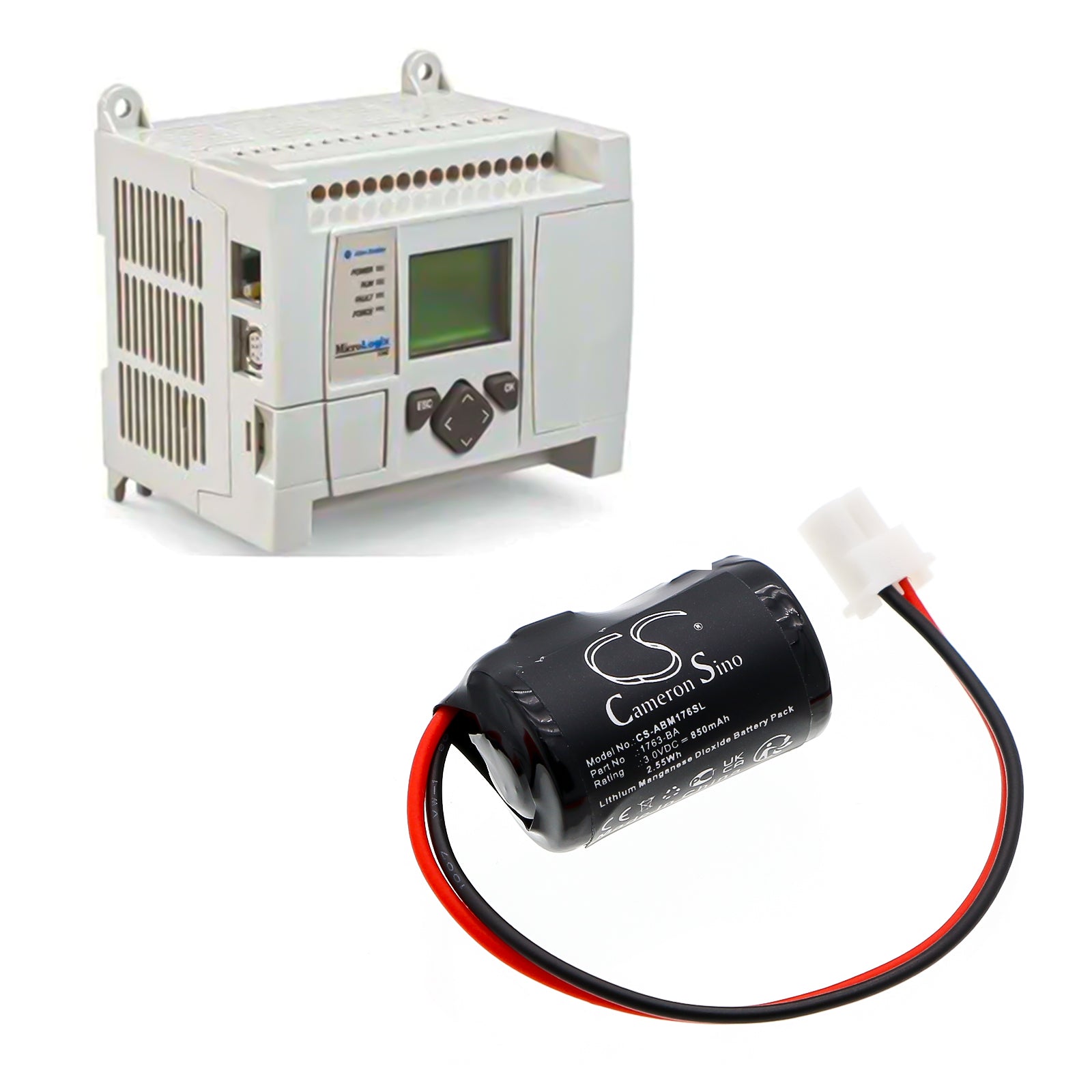 3V, Li-MnO2, 850mAh, Battery fits Allen Bradley MicroLogix 1100, 2.55Wh PLC Cameron Sino Technology Limited
