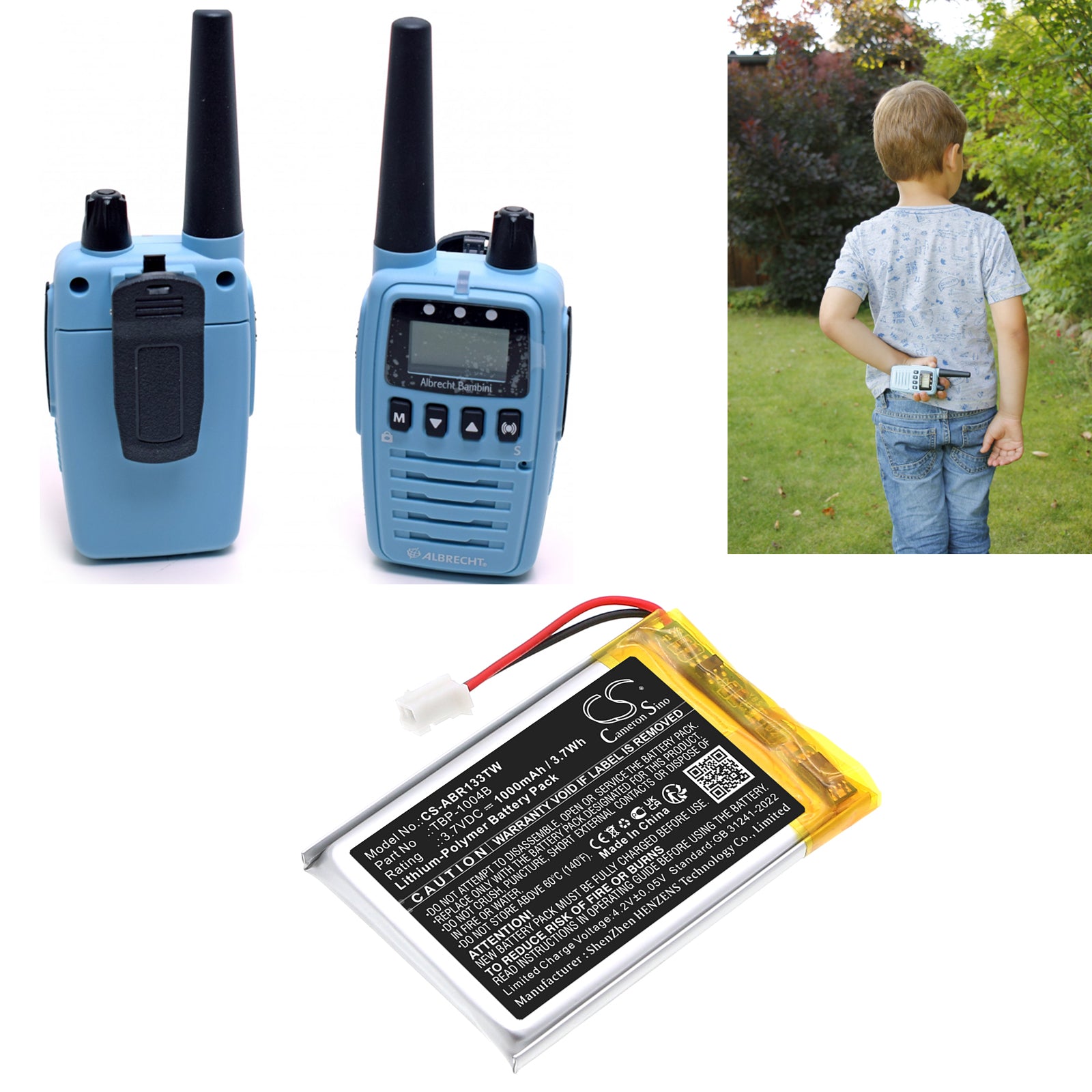 3.7V, Li-Polymer, 1000mAh, Battery fits Albrecht Bambini, Reer 50133 Care and talk, 3.7Wh Two-Way Radio Cameron Sino Technology Limited