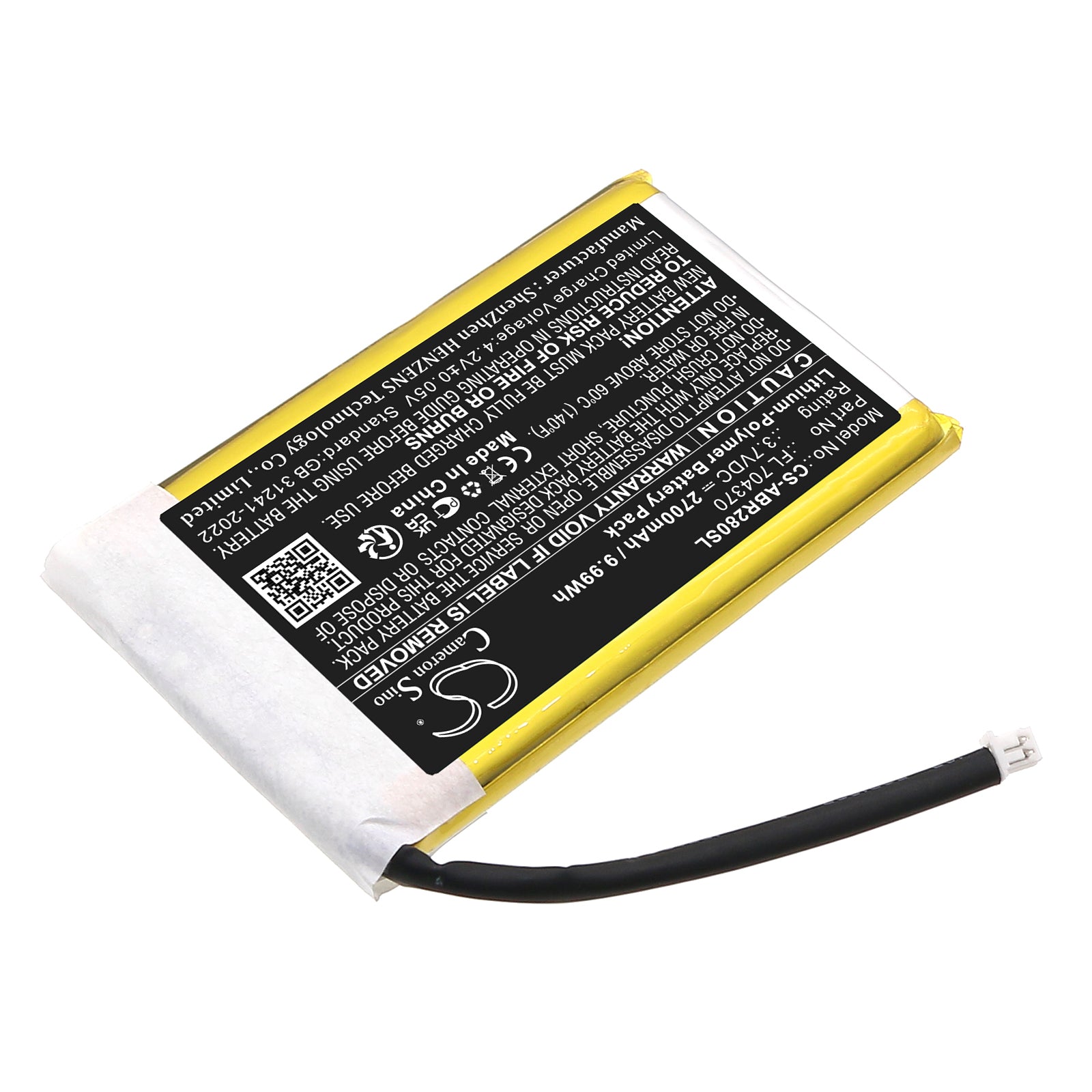 3.7V, Li-Polymer, 2700mAh, Battery fits Anbernic Pocket RG28XX, 9.99Wh Game Console Cameron Sino Technology Limited