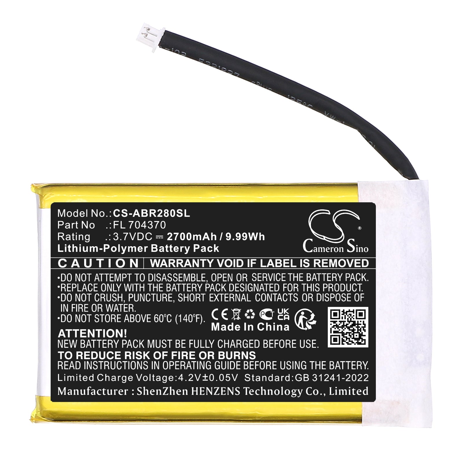 3.7V, Li-Polymer, 2700mAh, Battery fits Anbernic Pocket RG28XX, 9.99Wh Game Console Cameron Sino Technology Limited