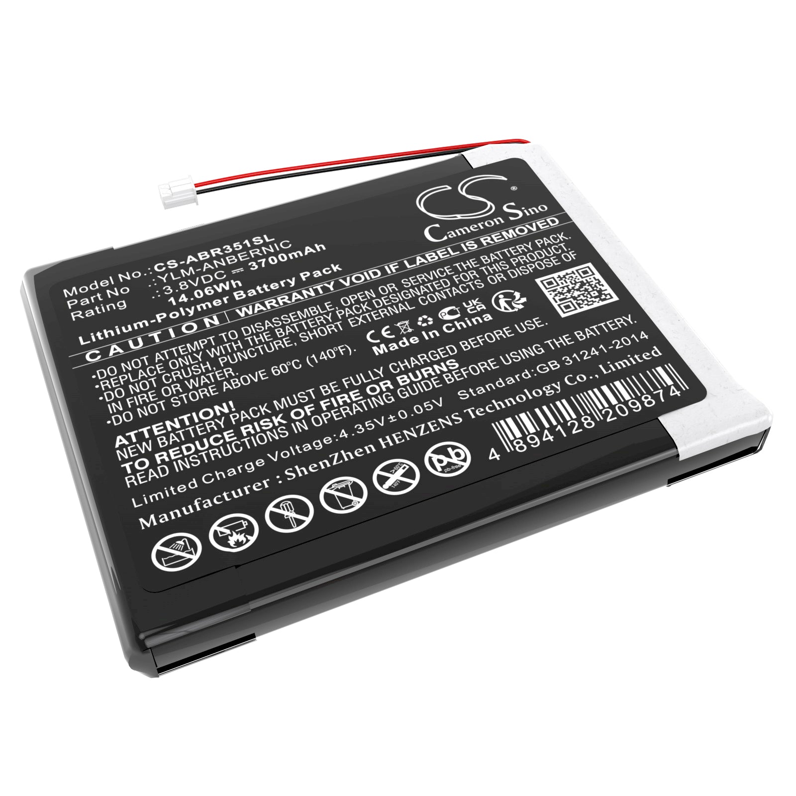 Li-Polymer, Game Console Battery fits Anbernic Rg351v, Rg35xx Handheld Game Emulator, 3.8V, 3700mAh Game Console Cameron Sino Technology Limited
