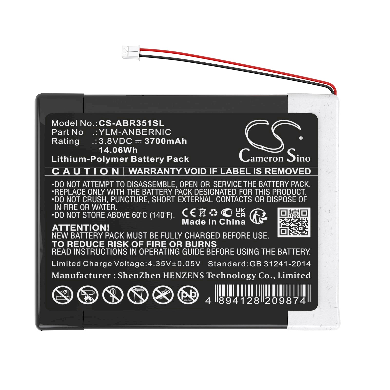 Li-Polymer, Game Console Battery fits Anbernic Rg351v, Rg35xx Handheld Game Emulator, 3.8V, 3700mAh Game Console Cameron Sino Technology Limited