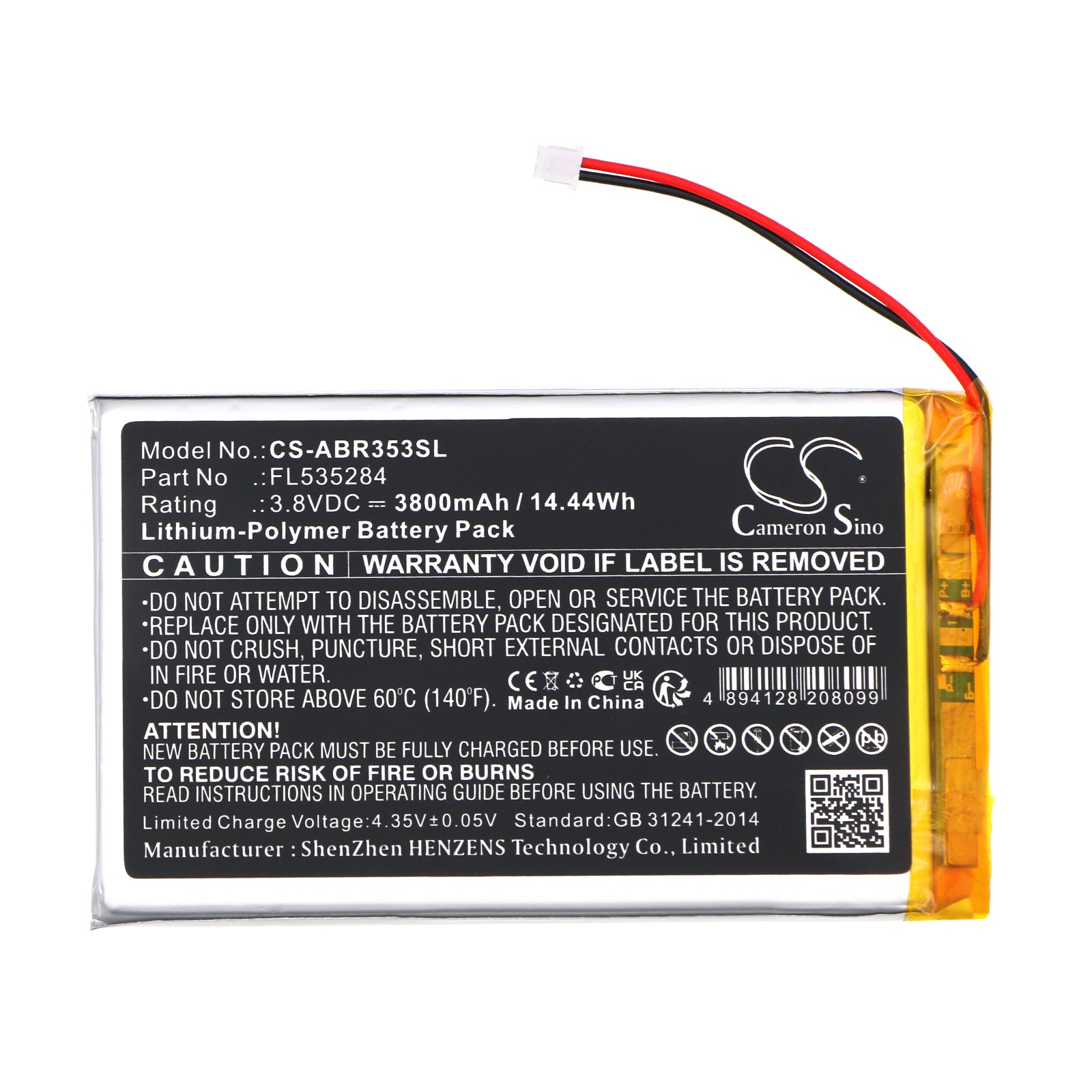 Li-Polymer, Game Console Battery fits Anbernic Rg353p Retro, 3.8V, 3800mAh Game Console Cameron Sino Technology Limited