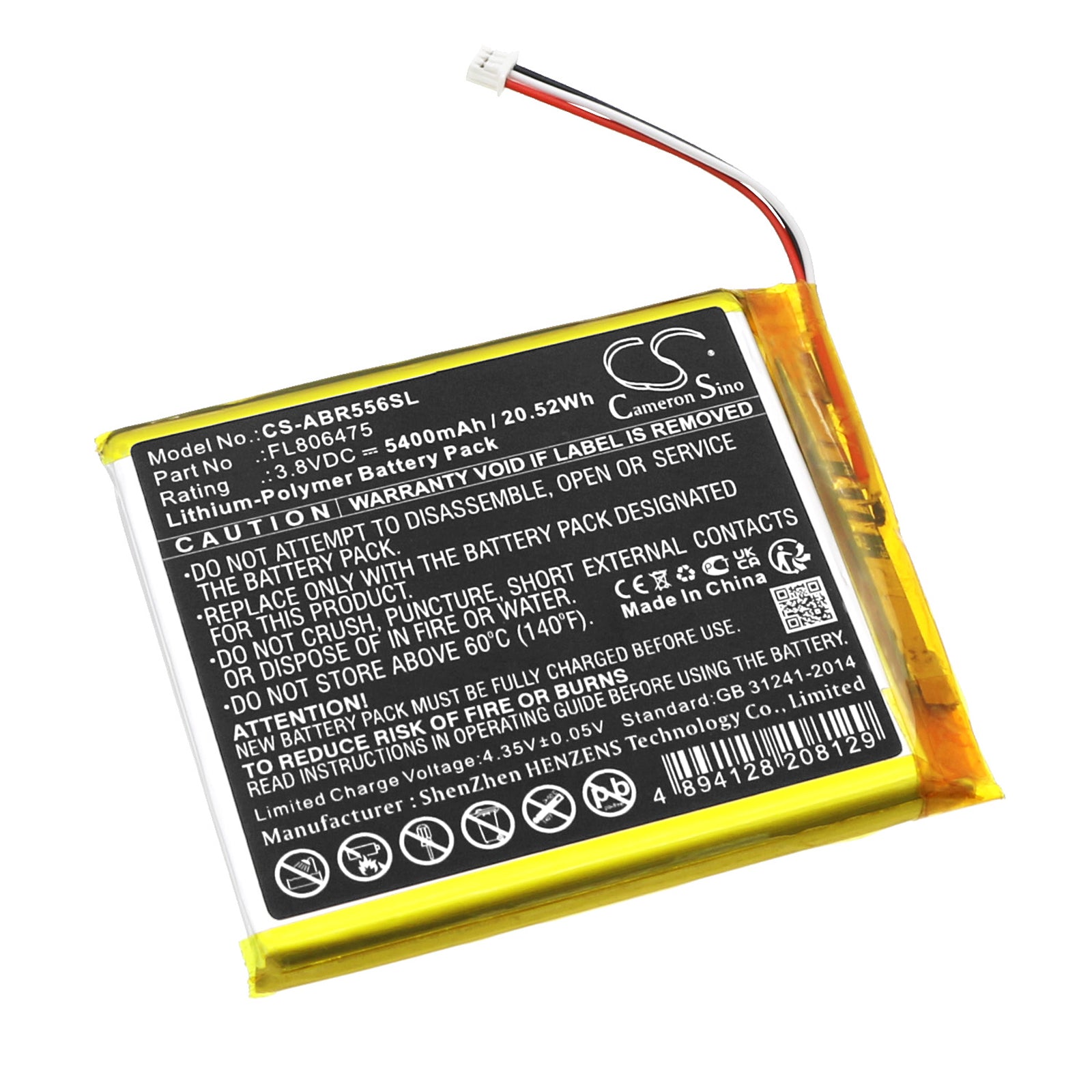 Li-Polymer, Game Console Battery fits Anbernic Rg556, 3.8V, 5400mAh Game Console Cameron Sino Technology Limited