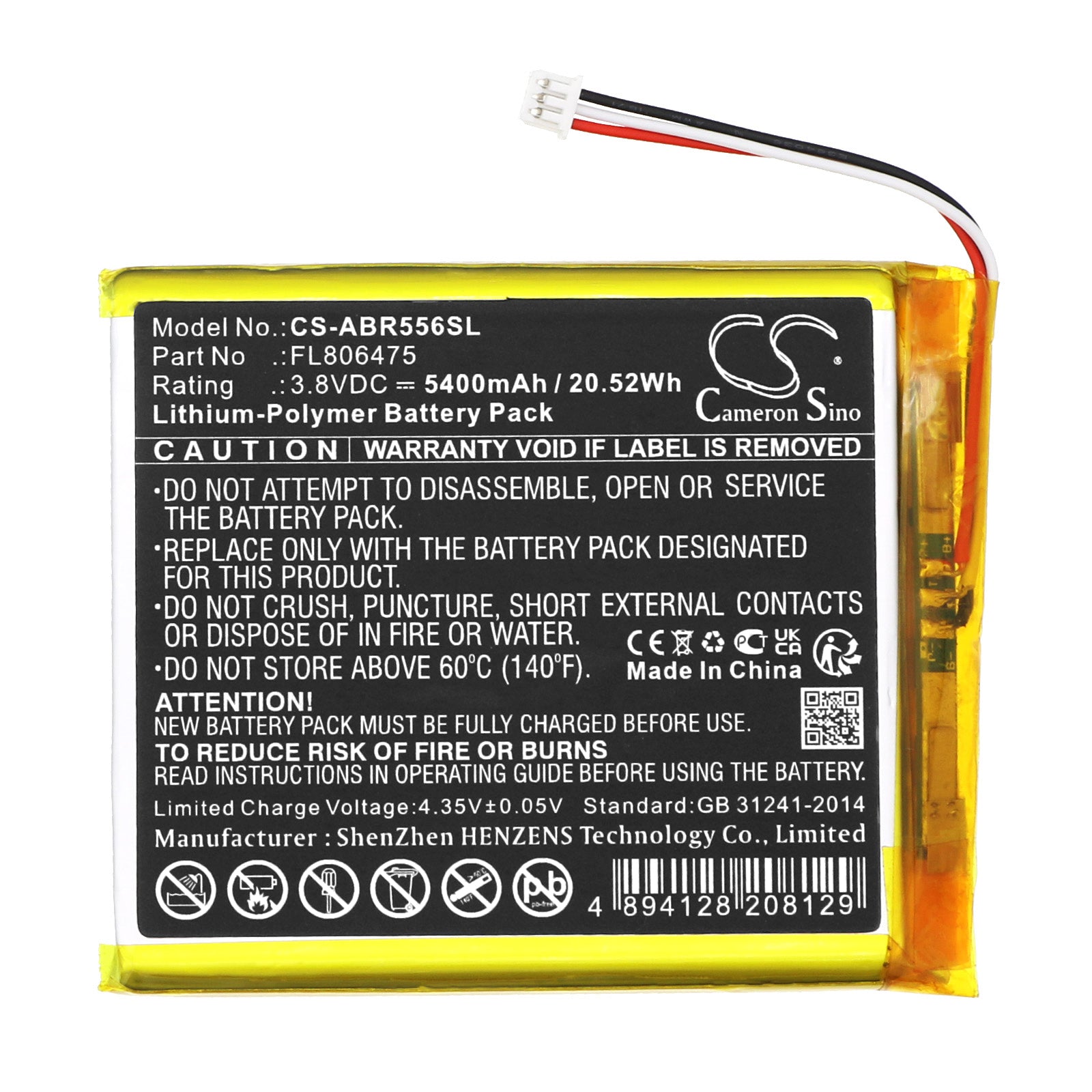 Li-Polymer, Game Console Battery fits Anbernic Rg556, 3.8V, 5400mAh Game Console Cameron Sino Technology Limited