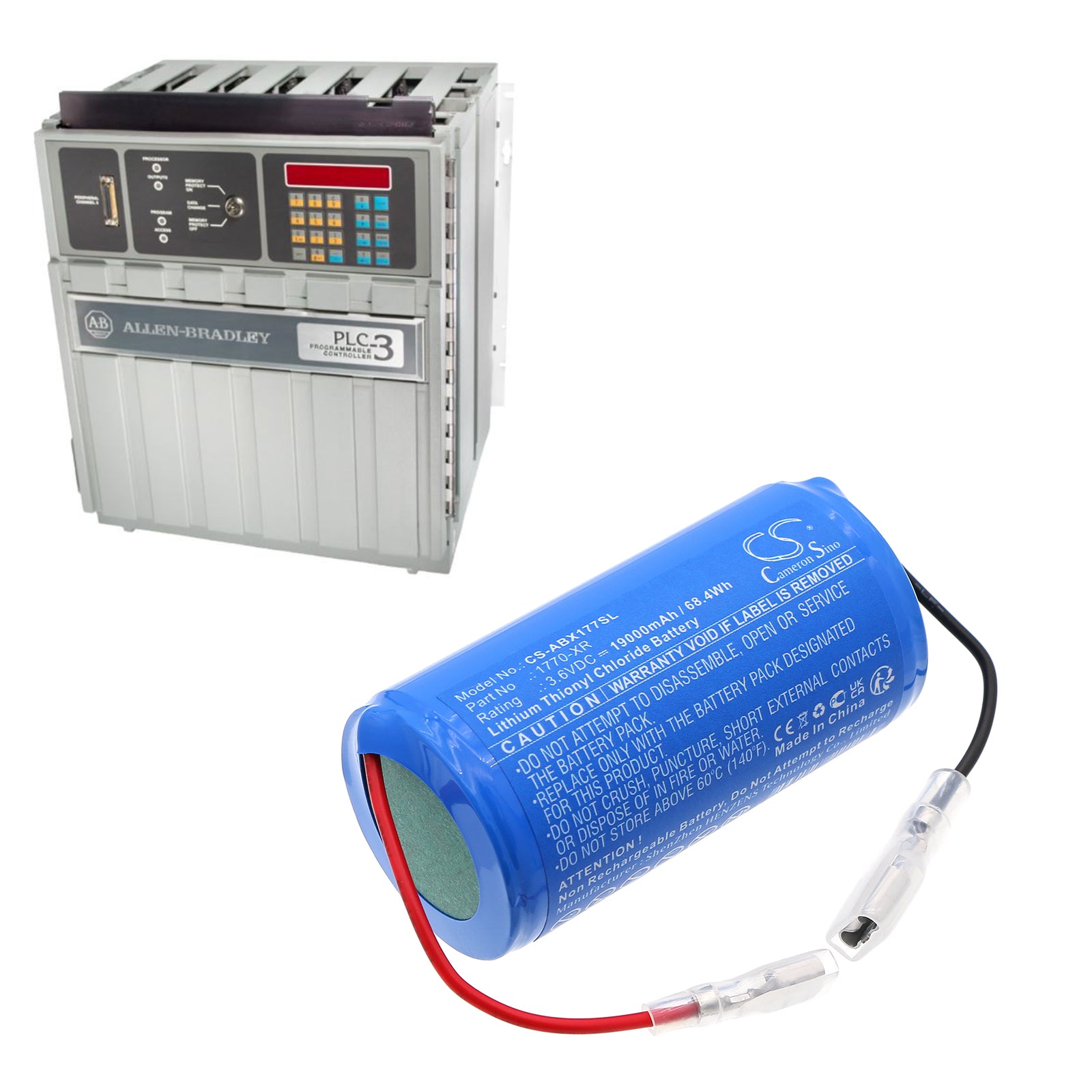 3.6V, Li-SOCl2, 19000mAh, Battery fits Allen-Bradley 1700-XR, 1770-XR, 68.4Wh PLC Cameron Sino Technology Limited