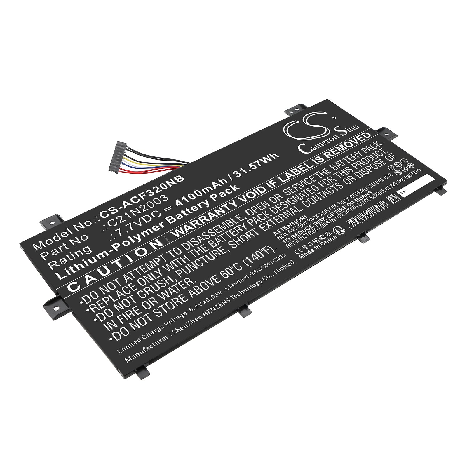 7.7V, Li-Polymer, 4100mAh, Battery fits Asus C235VA, CM3200FM1A, 31.57Wh Notebook, Laptop Cameron Sino Technology Limited