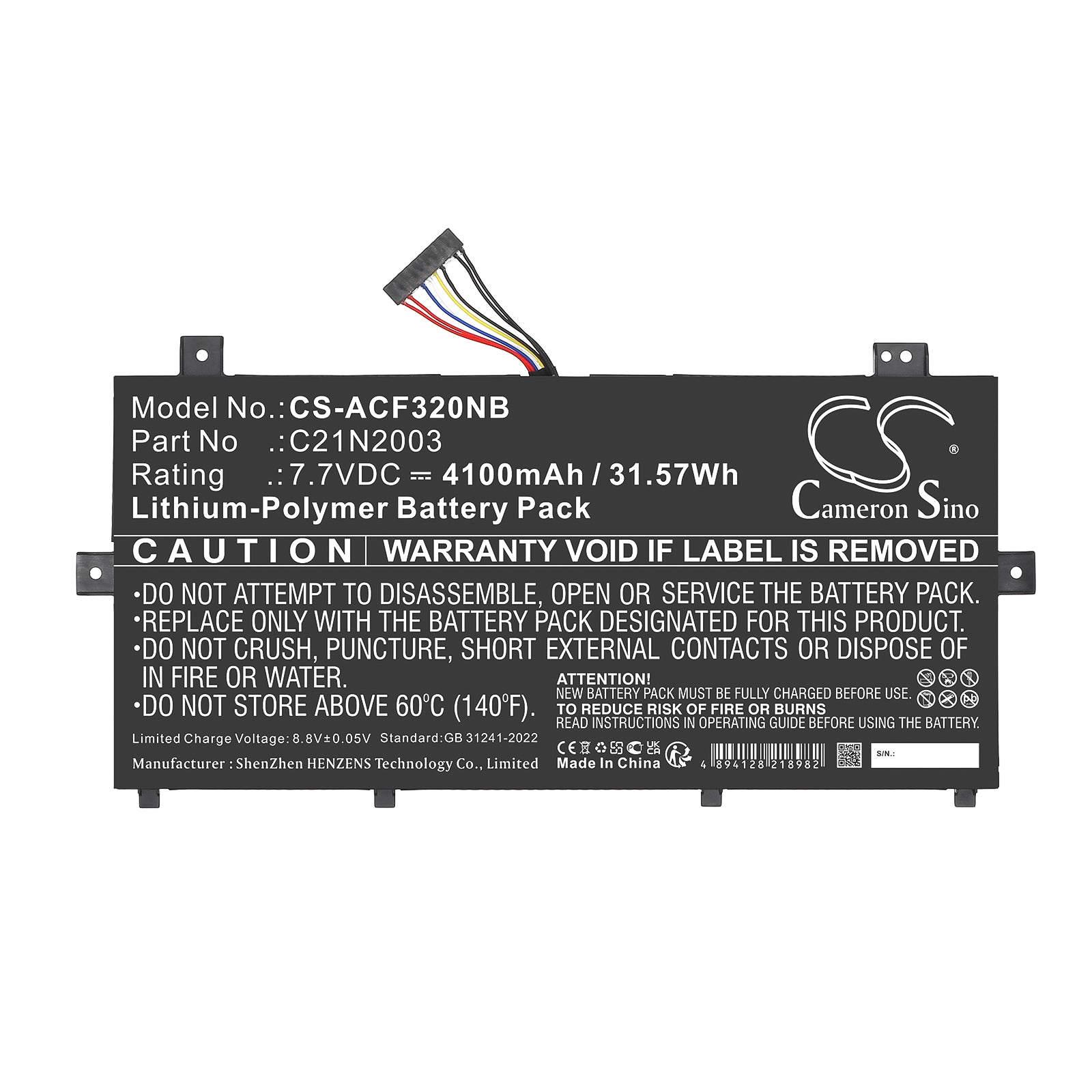 7.7V, Li-Polymer, 4100mAh, Battery fits Asus C235VA, CM3200FM1A, 31.57Wh Notebook, Laptop Cameron Sino Technology Limited
