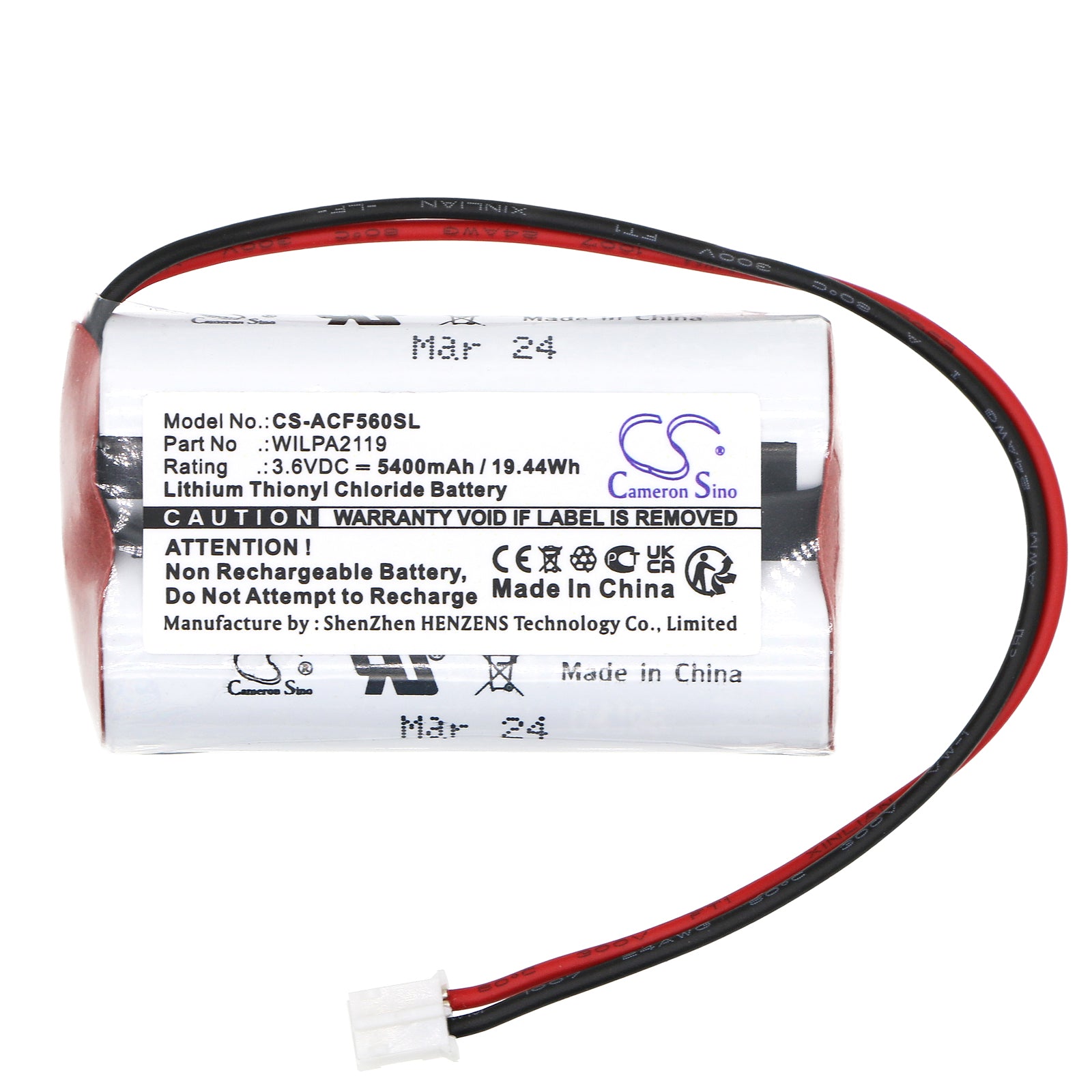 Li-SOCl2, Equipment, Survey, Test Battery fits Actaris Actaris Counter 2 Cf560, Cf560, 3.6V, 5400mAh Equipment, Survey, Test Cameron Sino Technology Limited