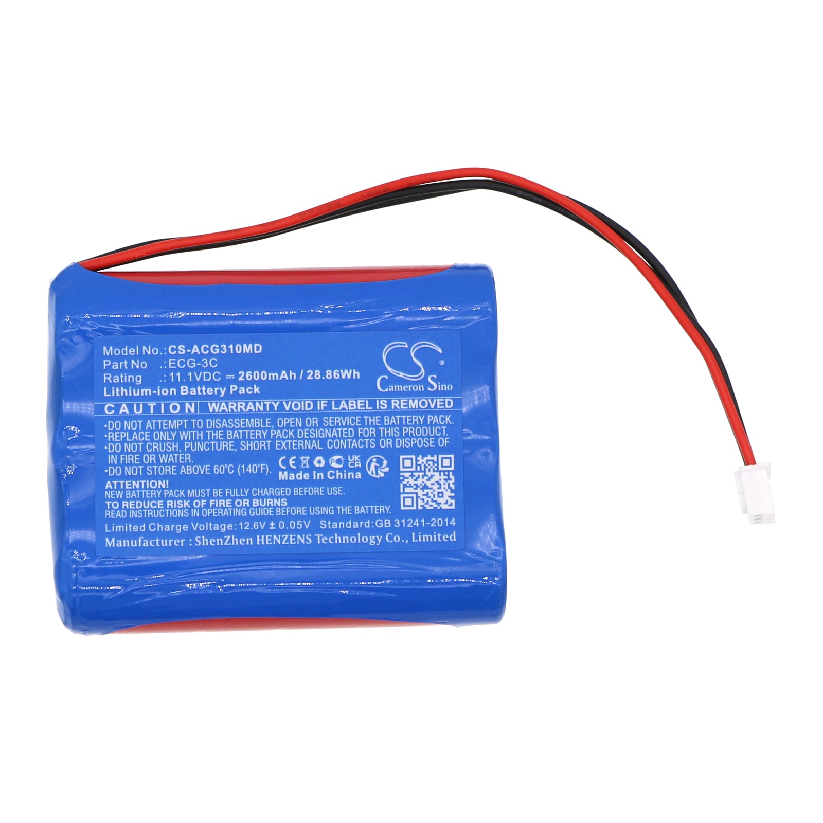 Li-ion, Medical Battery fits Aricon Ecg-3c, 11.1V, 2600mAh Medical Cameron Sino Technology Limited
