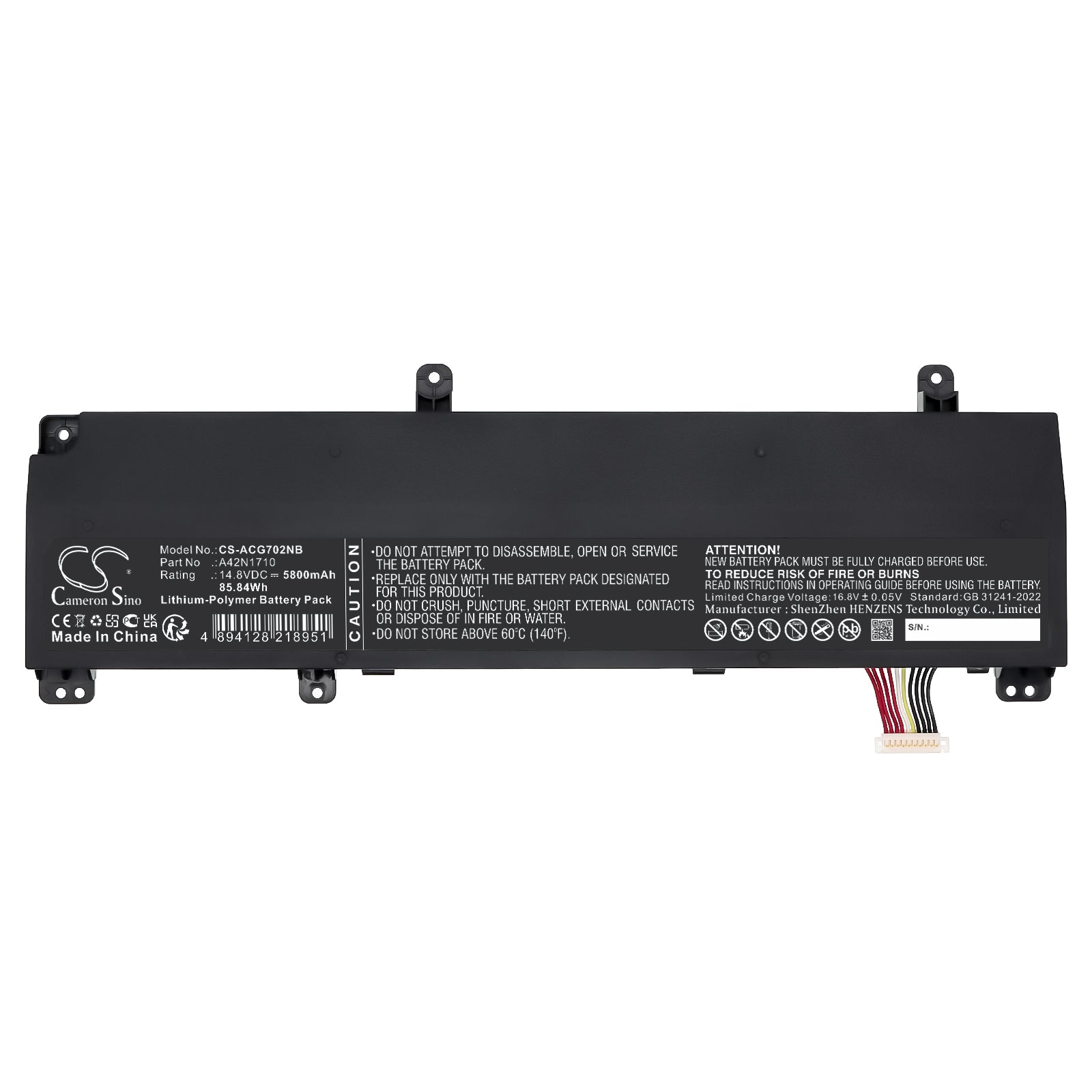 14.8V, Li-Polymer, 5800mAh, Battery fits Acer GL702VI, GL702VI-1A, 85.84Wh Notebook, Laptop Cameron Sino Technology Limited