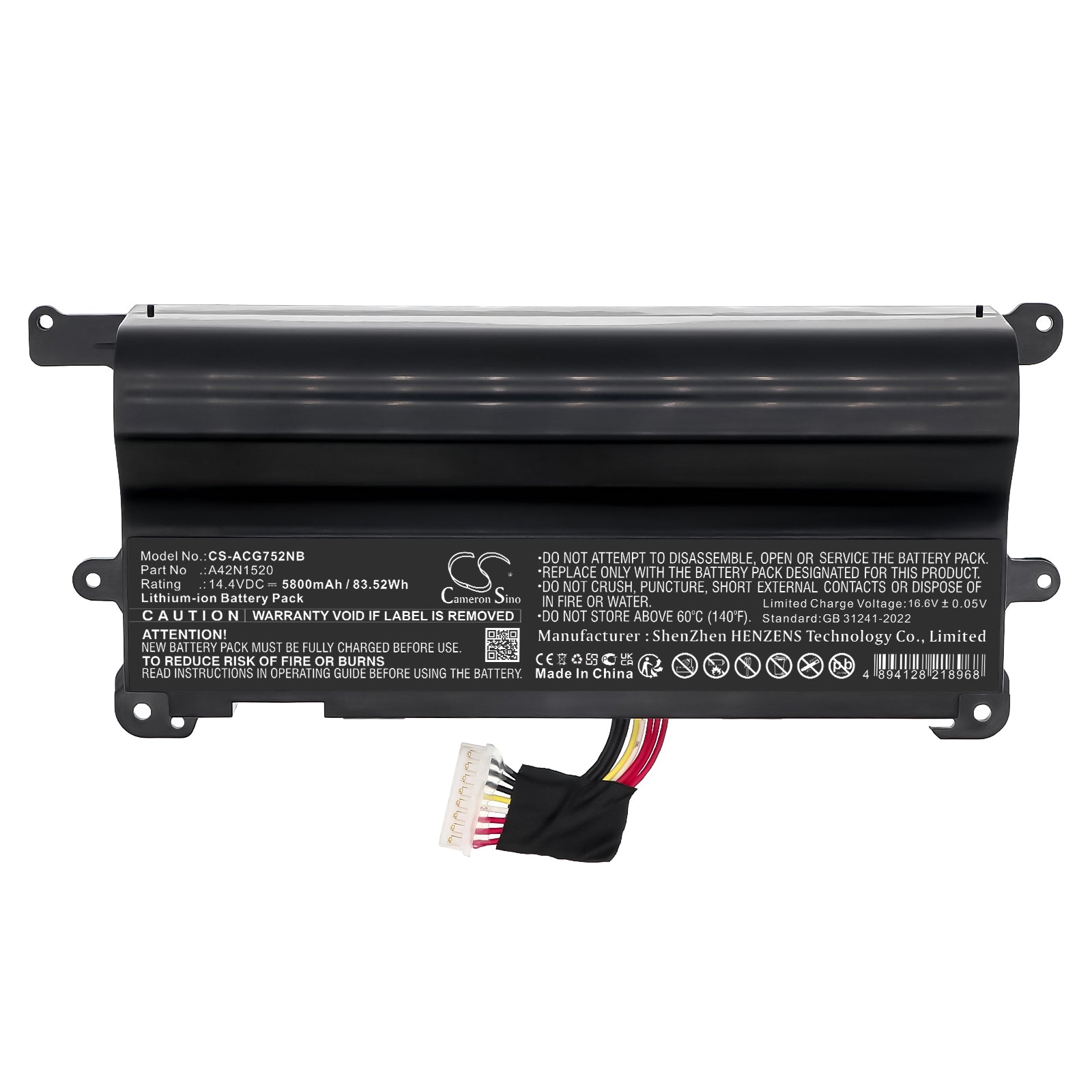 14.4V, Li-ion, 5800mAh, Battery fits Acer G752VS, G752VS-BA184T, 83.52Wh Notebook, Laptop Cameron Sino Technology Limited