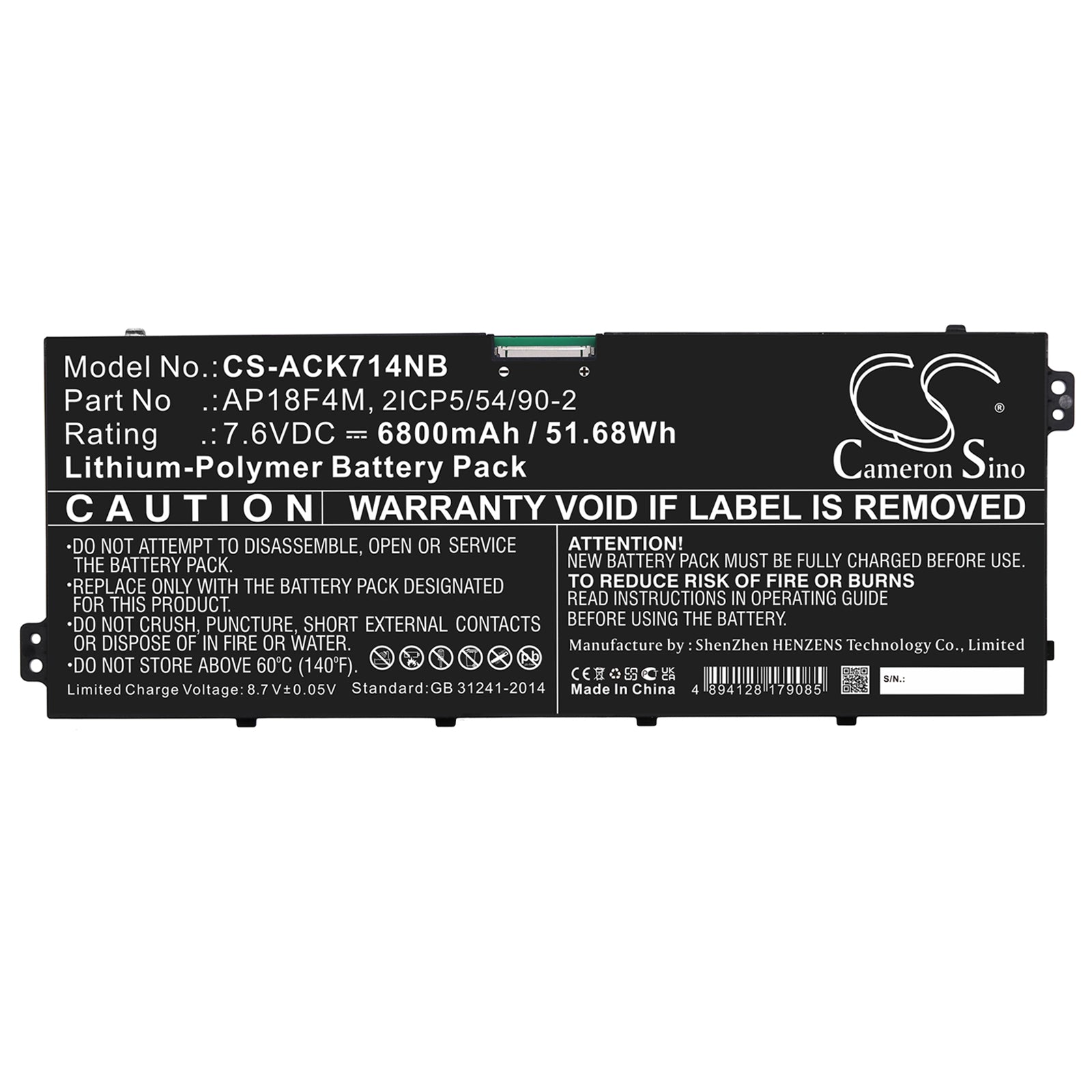 Li-Polymer, Notebook, Laptop Battery fits Acer Cchromebook 715 Cb715-1w-57cc, Chromebook 714 Cb714-1w-3313, 7.6V, 6800mAh Notebook, Laptop Cameron Sino Technology Limited