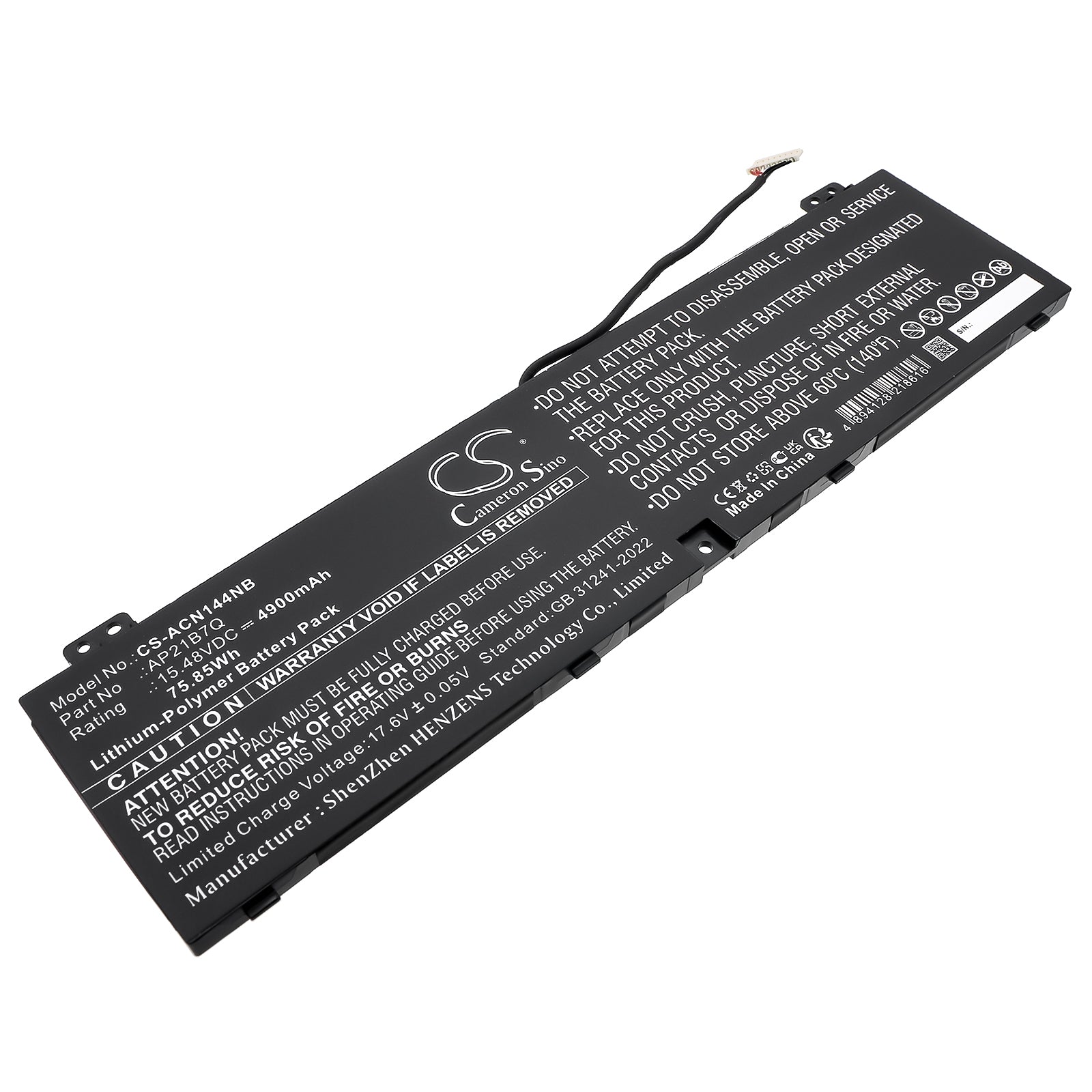 15.48V, Li-Polymer, 4900mAh, Battery fits Acer Nitro 14 (AN14-41), Nitro 14 AN14-41-R0CD, 75.85Wh Notebook, Laptop Cameron Sino Technology Limited