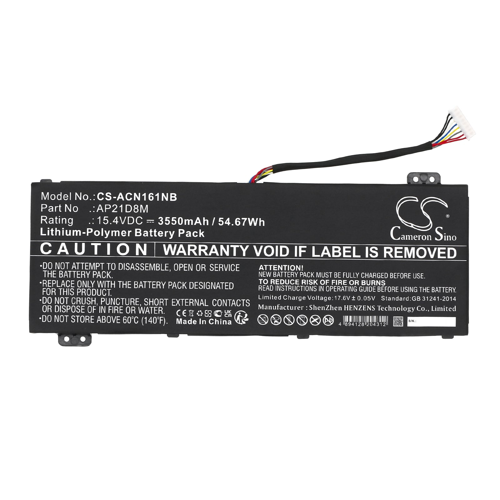 Li-ion, Notebook, Laptop Battery fits Acer An515-47, An515-58, 15.4V, 3550mAh Notebook, Laptop Cameron Sino Technology Limited