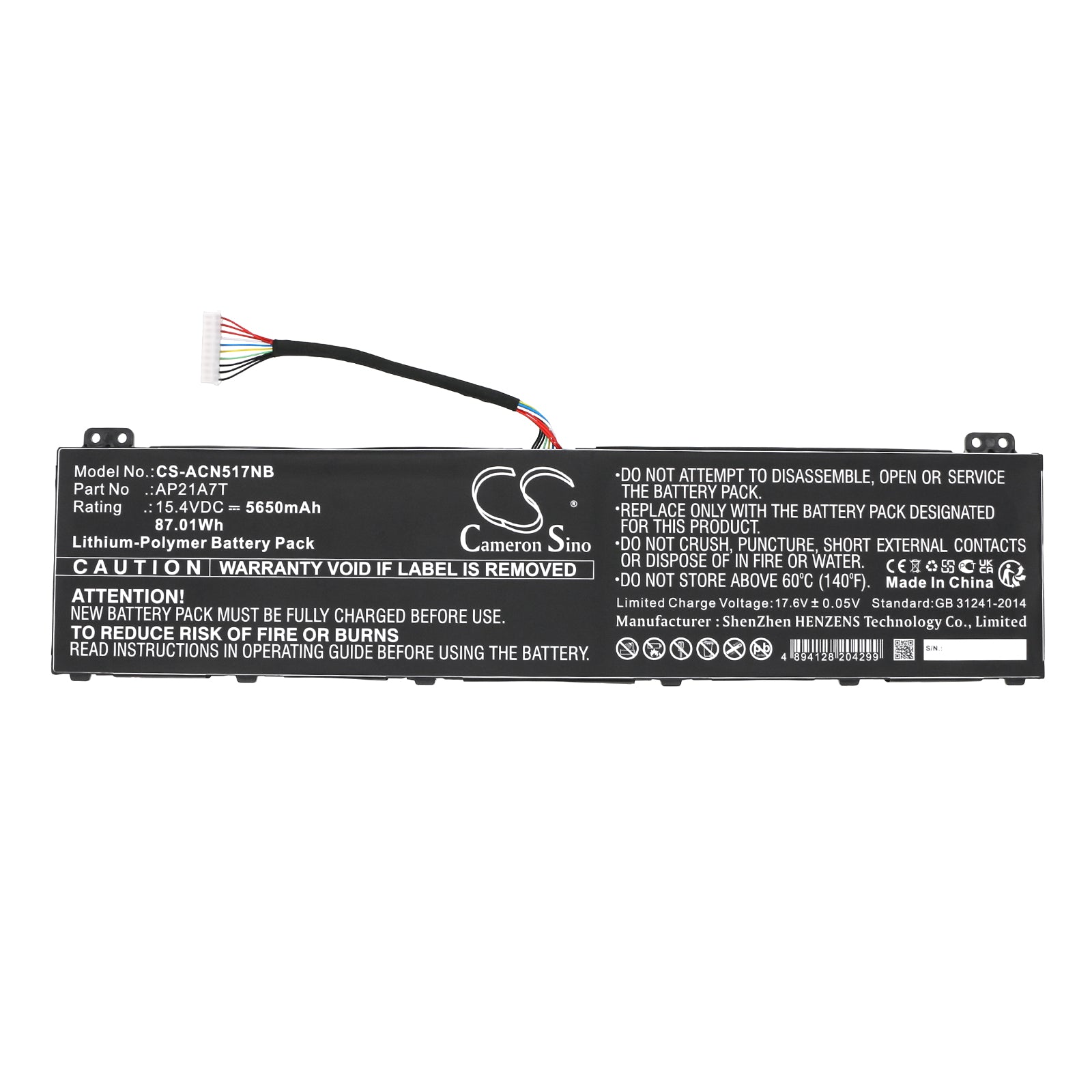 Li-ion, Notebook, Laptop Battery fits Acer Nitro 5 An517-55-50nf, Nitro 5 An517-55-50p0, 15.4V, 5650mAh Notebook, Laptop Cameron Sino Technology Limited