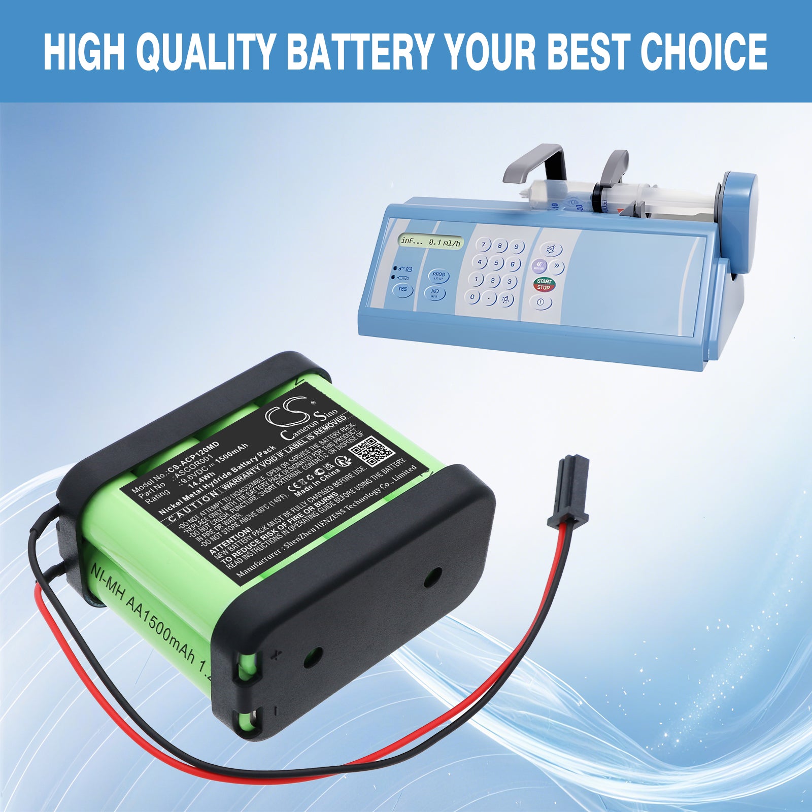9.6V, Ni-MH, 1500mAh, Battery fits Ascor AP12, AP22, 14.4Wh Medical Cameron Sino Technology Limited