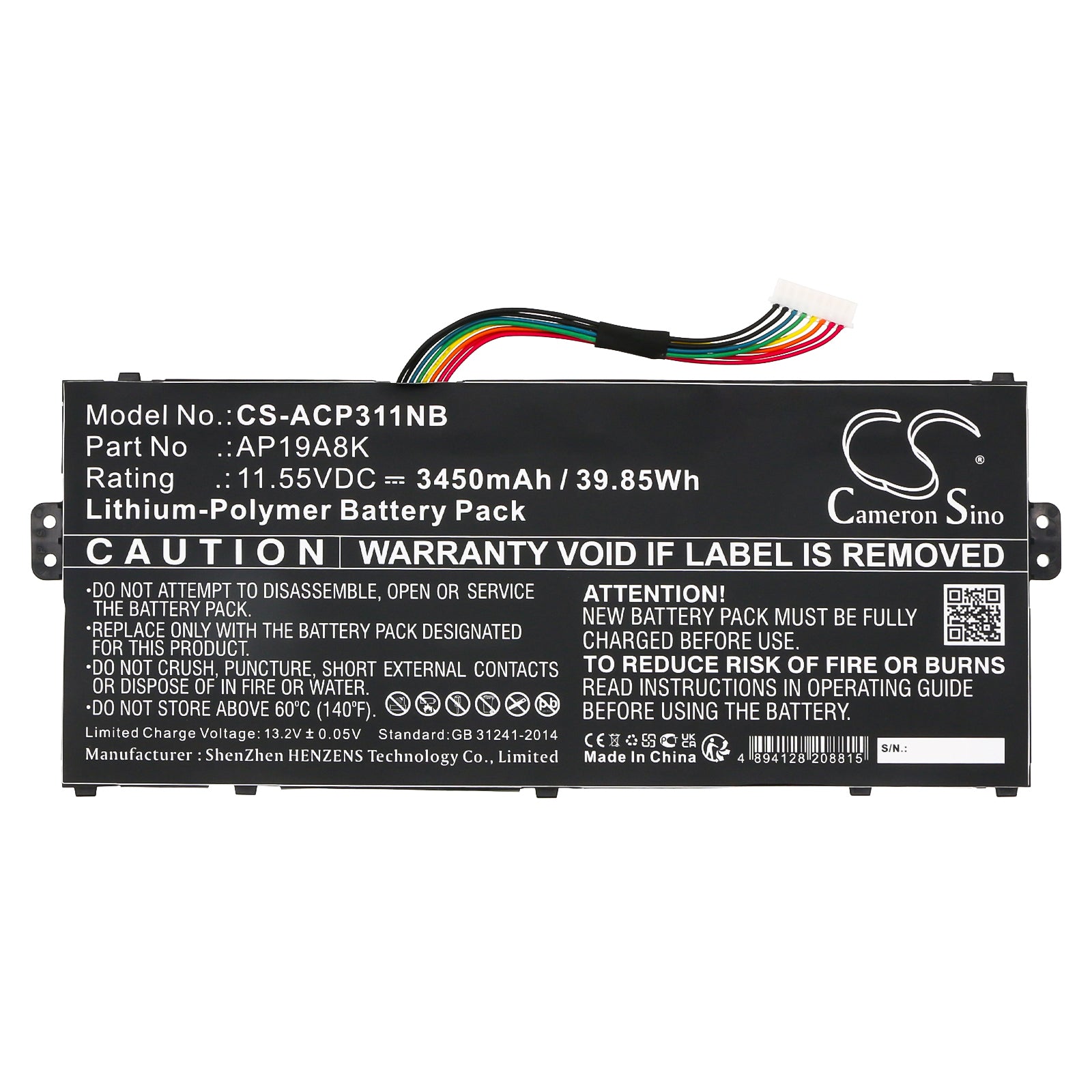 Li-Polymer, Notebook, Laptop Battery fits Acer Chromebook Spin 11 Cp311-1h-c3, Chromebook Spin 11 Cp311-1h-c9, 11.55V, 3450mAh Notebook, Laptop Cameron Sino Technology Limited
