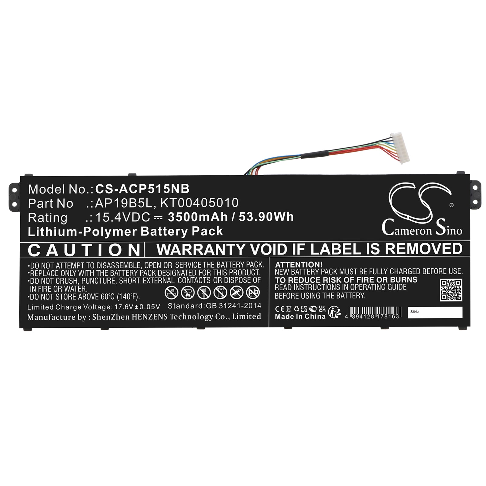 Li-Polymer, Notebook, Laptop Battery fits Acer A515-43-r19l, Aspire 5 A515-43, 15.4V, 3500mAh Notebook, Laptop Cameron Sino Technology Limited