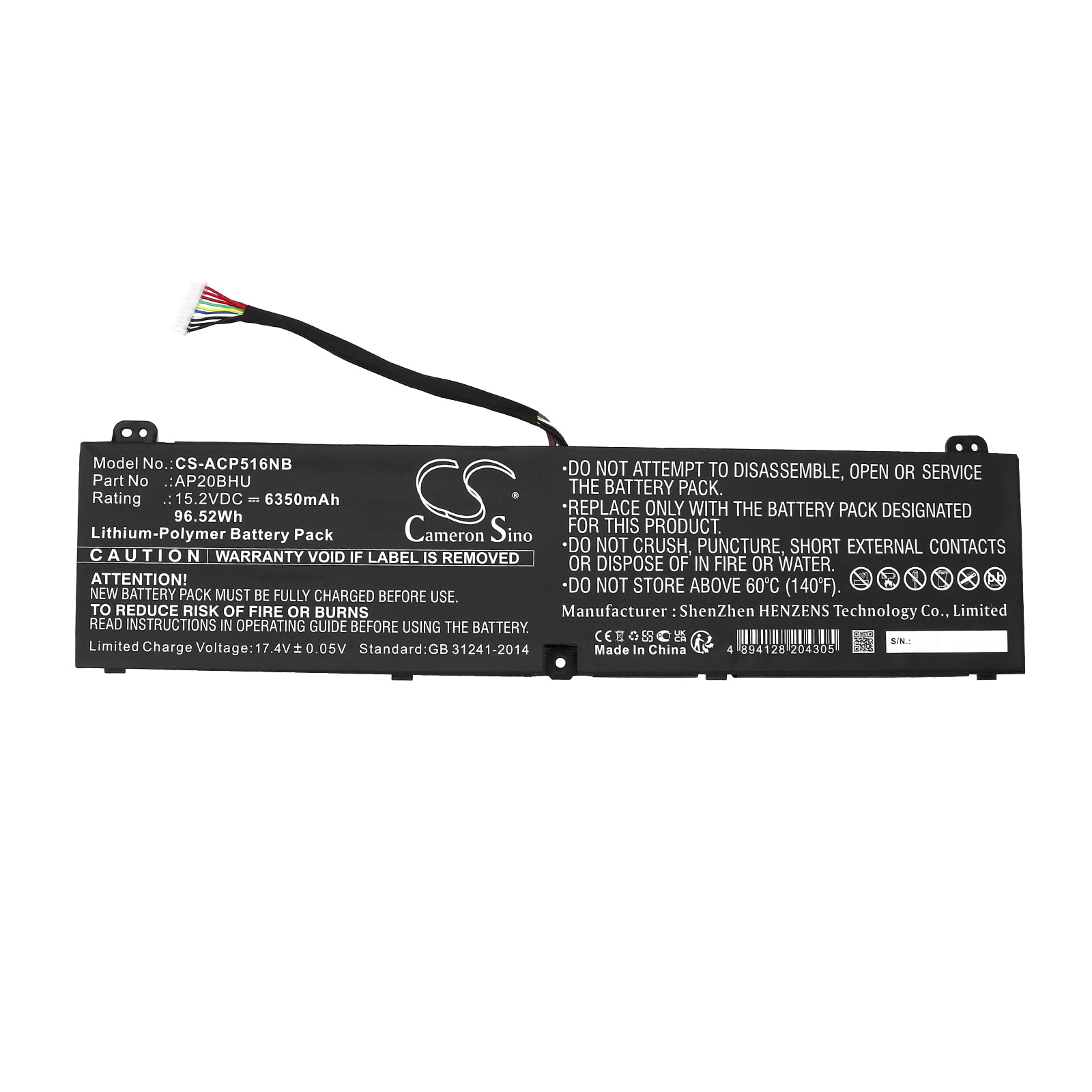Li-ion, Notebook, Laptop Battery fits Acer Conceptd 5 Cn516-72g, Conceptd 5 Cn516-72g-74kq, 15.2V, 6350mAh Notebook, Laptop Cameron Sino Technology Limited