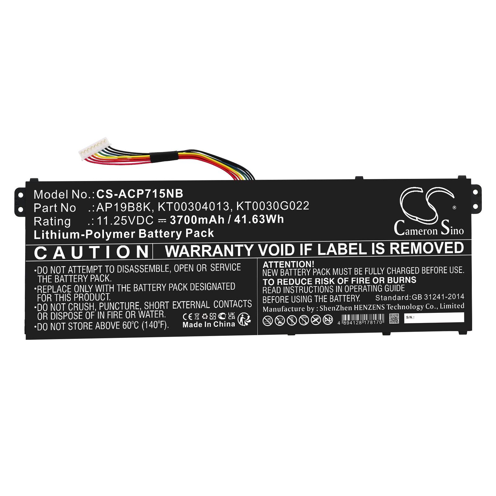 Li-Polymer, Notebook, Laptop Battery fits Acer Aspire 3 A314-22-a1yy, Aspire 3 A314-22-r029, 11.25V, 3700mAh Notebook, Laptop Cameron Sino Technology Limited