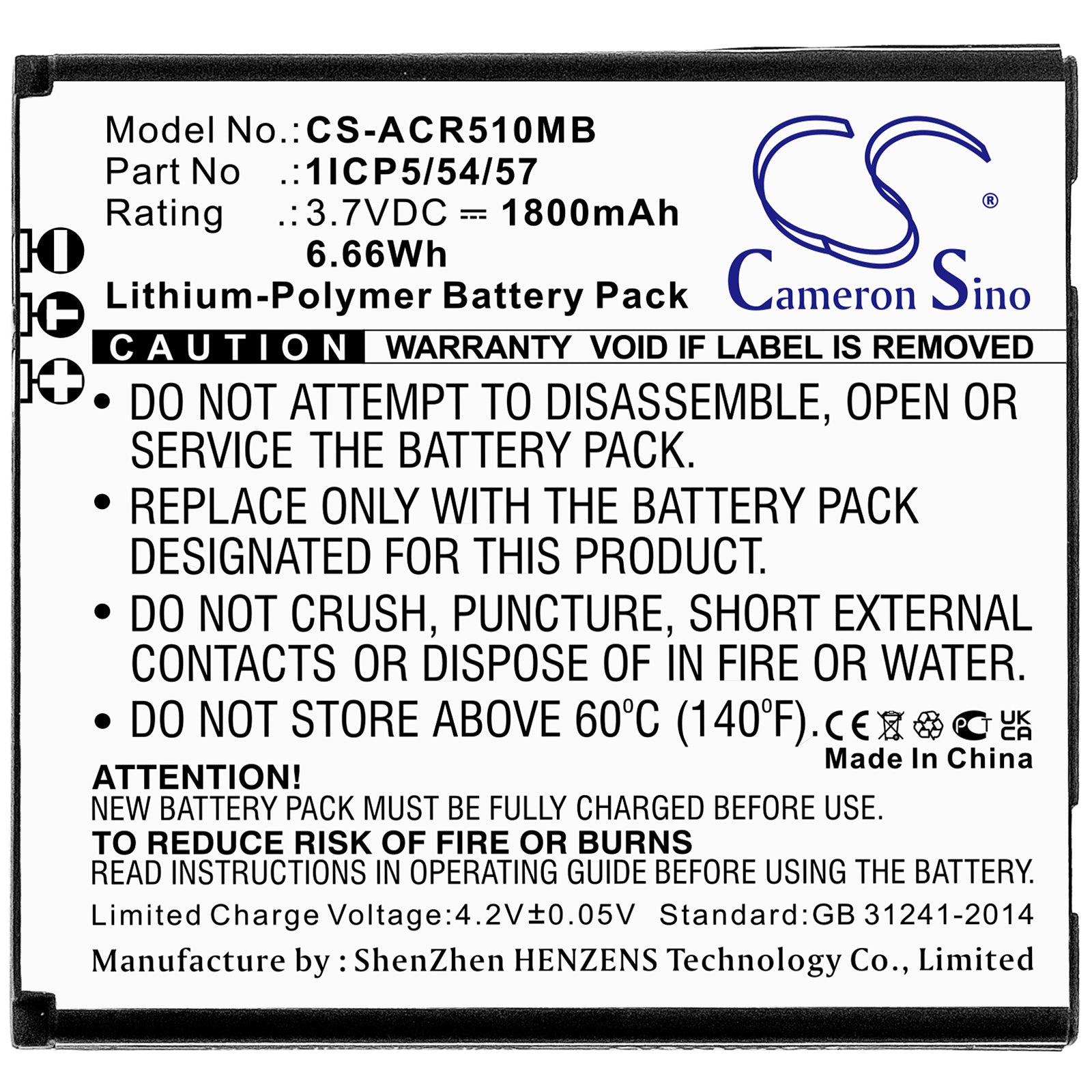 Li-Polymer, BabyPhone Battery fits Angelcare Ac310, Ac315, 3.7V, 1800mAh BabyPhone Cameron Sino Technology Limited