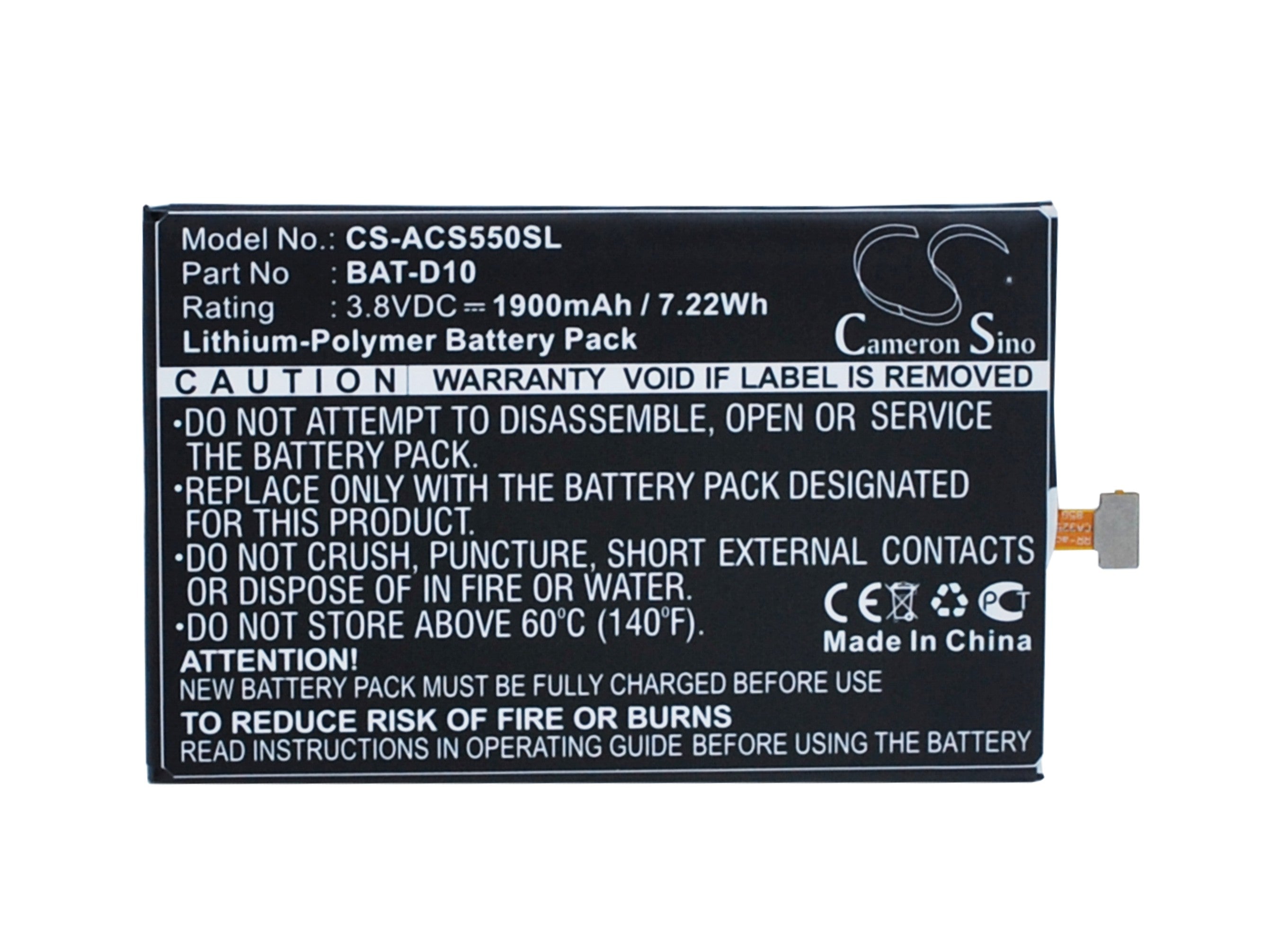 Li-Polymer, Mobile, SmartPhone Battery fits Acer Liquid Jade S, Liquid Jade Z, 3.8V, 1900mAh Mobile, SmartPhone Cameron Sino Technology Limited