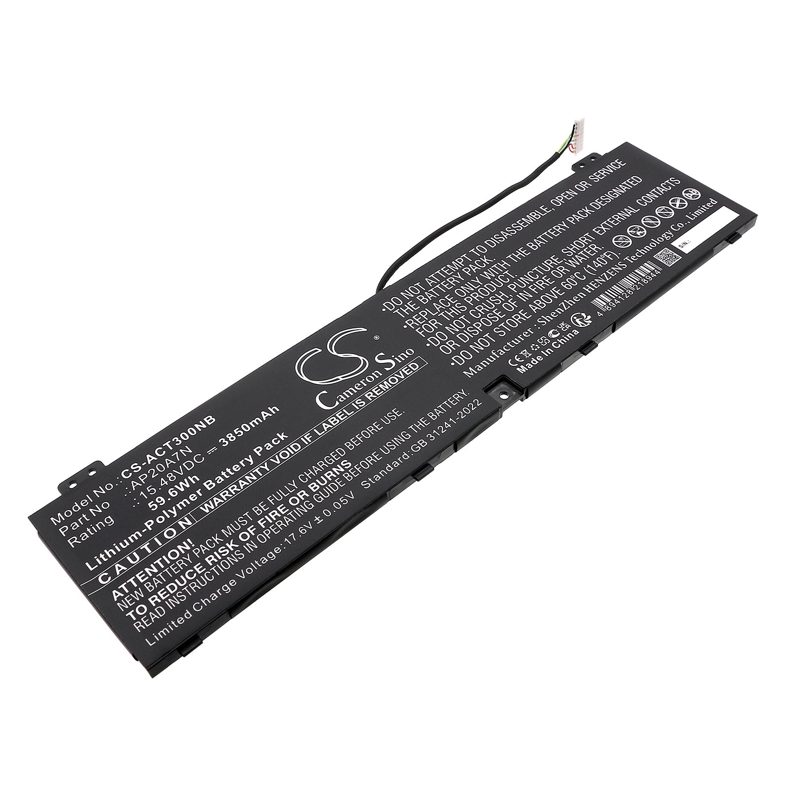 15.48V, Li-Polymer, 3850mAh, Battery fits Acer Predator Triton 300 SE PT314-51S-52ML, 59.6Wh Notebook, Laptop Cameron Sino Technology Limited
