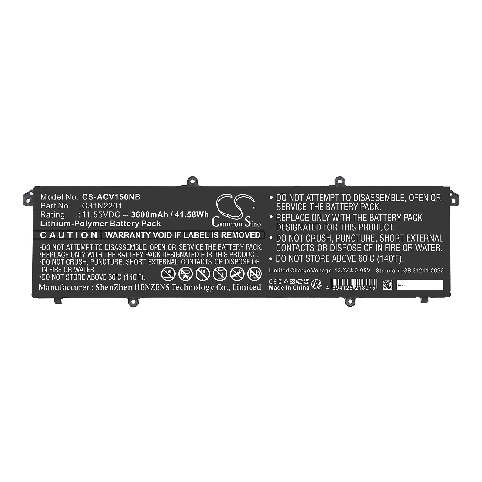 11.55V, Li-Polymer, 3600mAh, Battery fits Asus E1504FA-BQ038W, E1504FA-BQ090, 41.58Wh Notebook, Laptop Cameron Sino Technology Limited