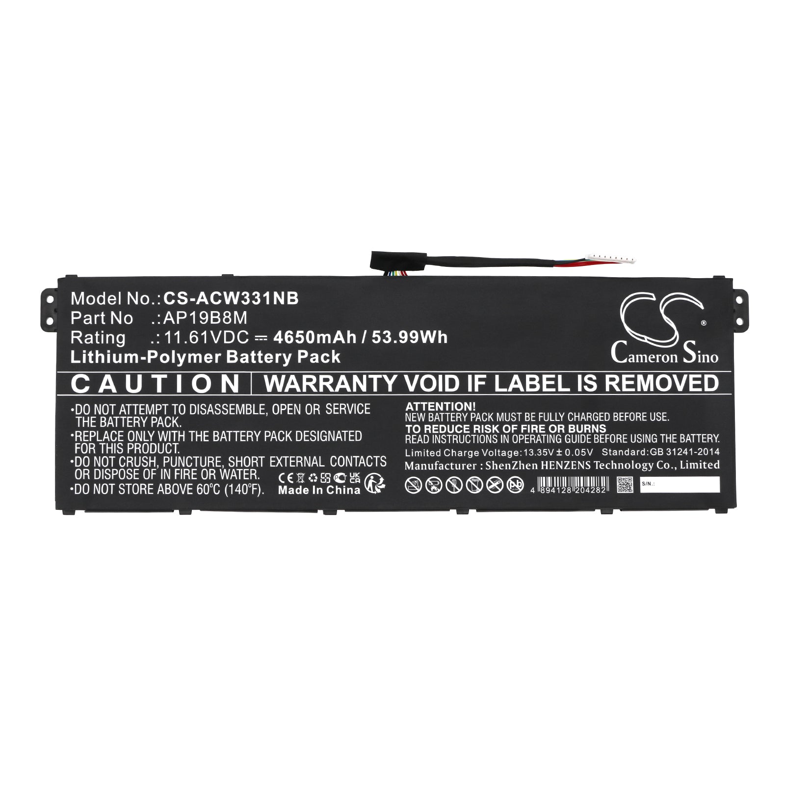 Li-ion, Notebook, Laptop Battery fits Acer Aspire Vero Av15-52, Aspire Vero Av15-52-39eb, 11.61V, 4650mAh Notebook, Laptop Cameron Sino Technology Limited