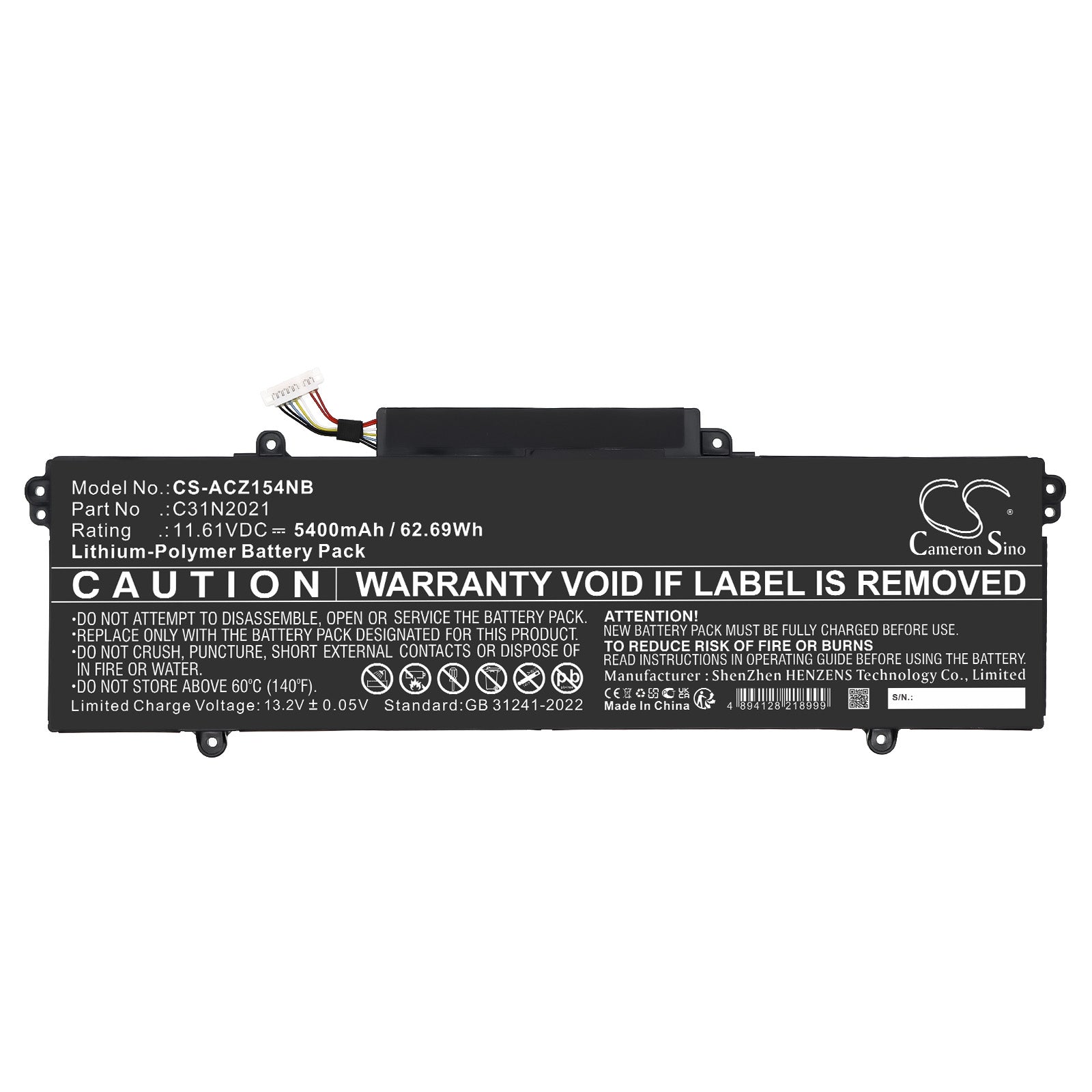 11.61V, Li-Polymer, 5400mAh, Battery fits Asus ZENBOOK 14X OLED UX5401EA-KN511TS, 62.69Wh Notebook, Laptop Cameron Sino Technology Limited