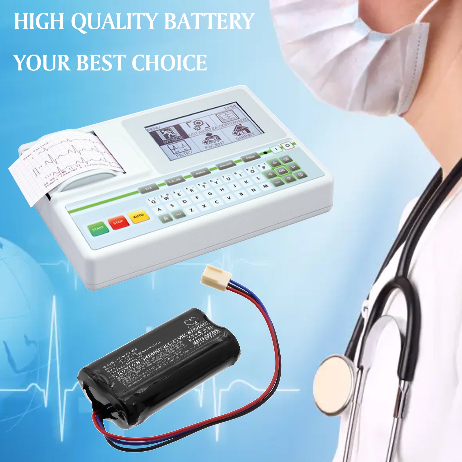 7.4V, Li-ion, 2600mAh, Battery fits Aspel AsCard, M-Trace electrocardiographs, 19.24Wh Medical Cameron Sino Technology Limited