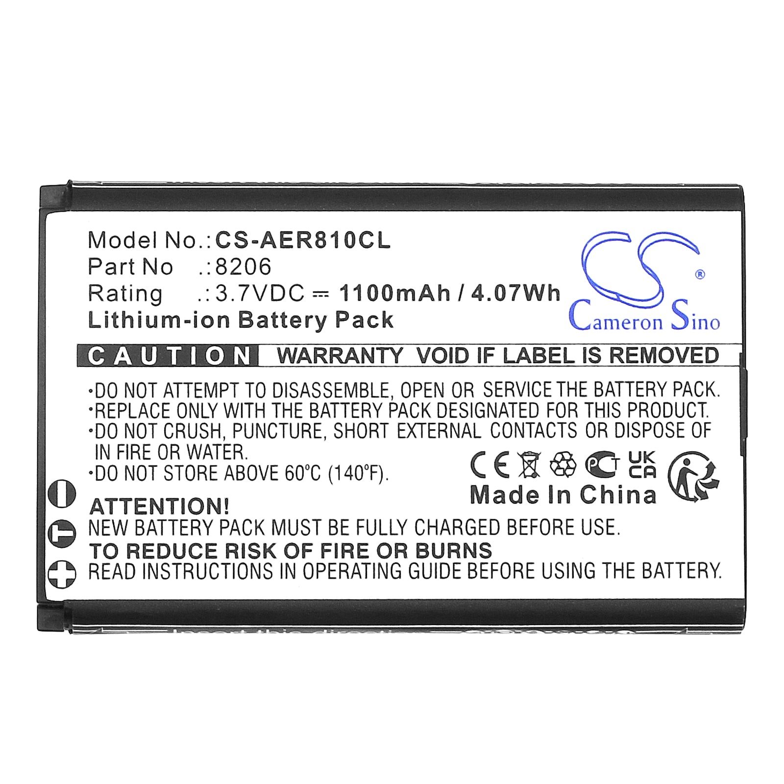 Li-ion, Cordless Phone Battery fits Aei Agr-8106, Agr-8206, 3.7V, 1100mAh Cordless Phone Cameron Sino Technology Limited