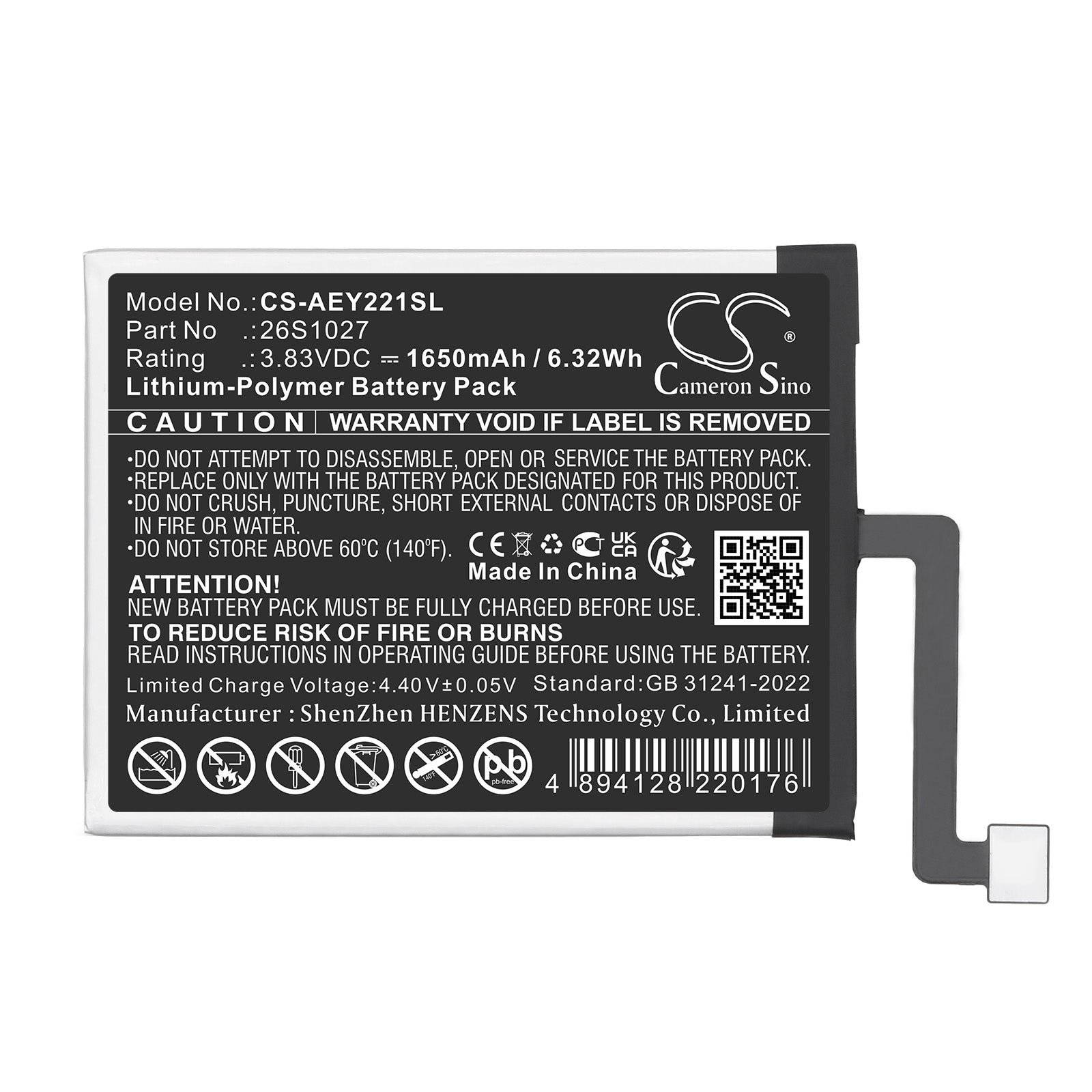 3.83V, Li-Polymer, 1650mAh, Battery fits Amazon Kindle Paperwhite 11th, Kindle Paperwhite 2021, 6.32Wh E-book, E-reader Cameron Sino Technology Limited