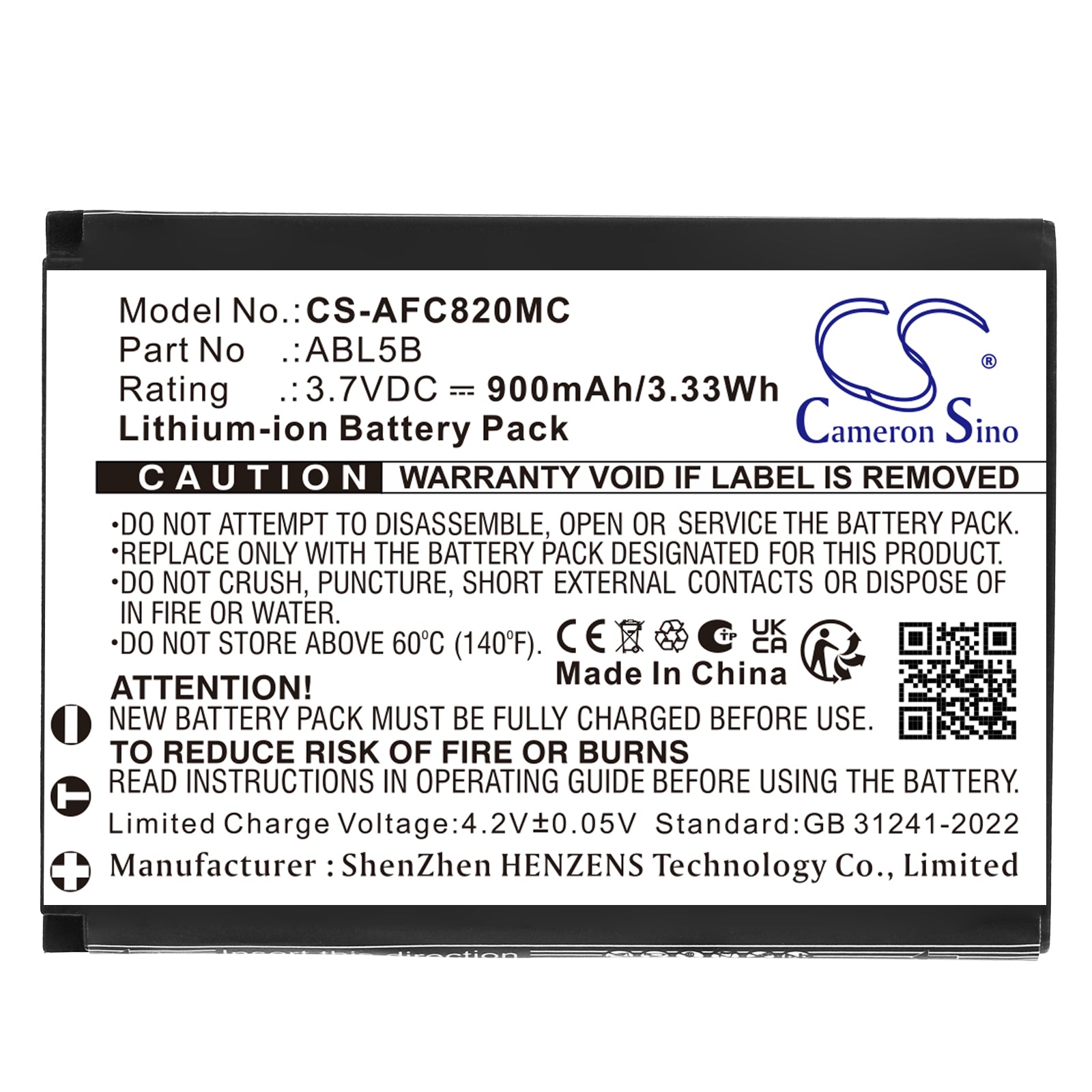3.7V, Li-ion, 900mAh, Battery fits AgfaPhoto DC8200, DC9200, 3.33Wh Camera Cameron Sino Technology Limited