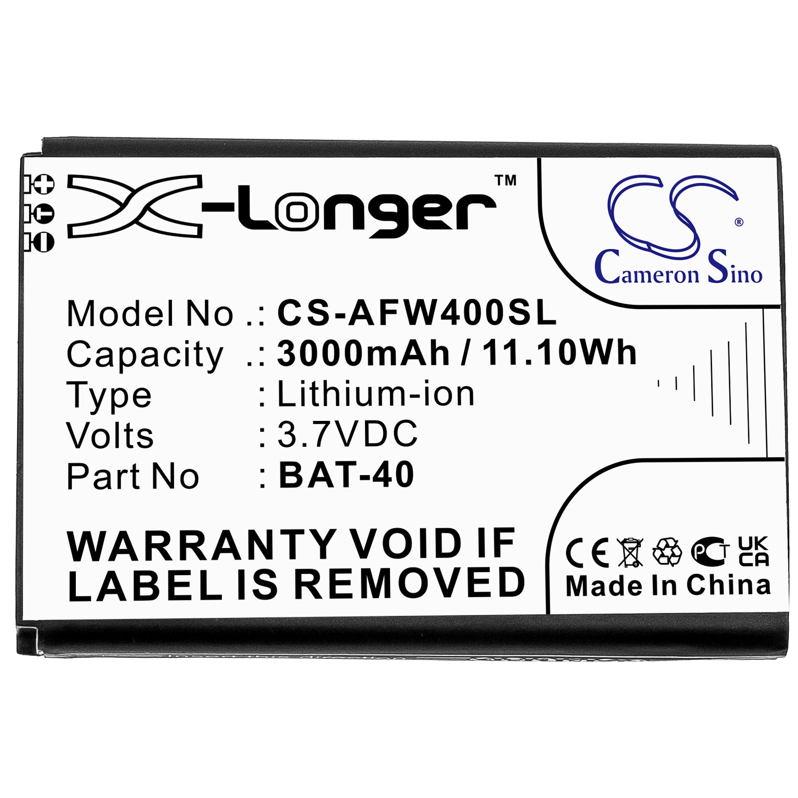 Li-ion, Hotspot Battery fits At&t Ifwa-40, 3.7V, 3000mAh Hotspot Cameron Sino Technology Limited