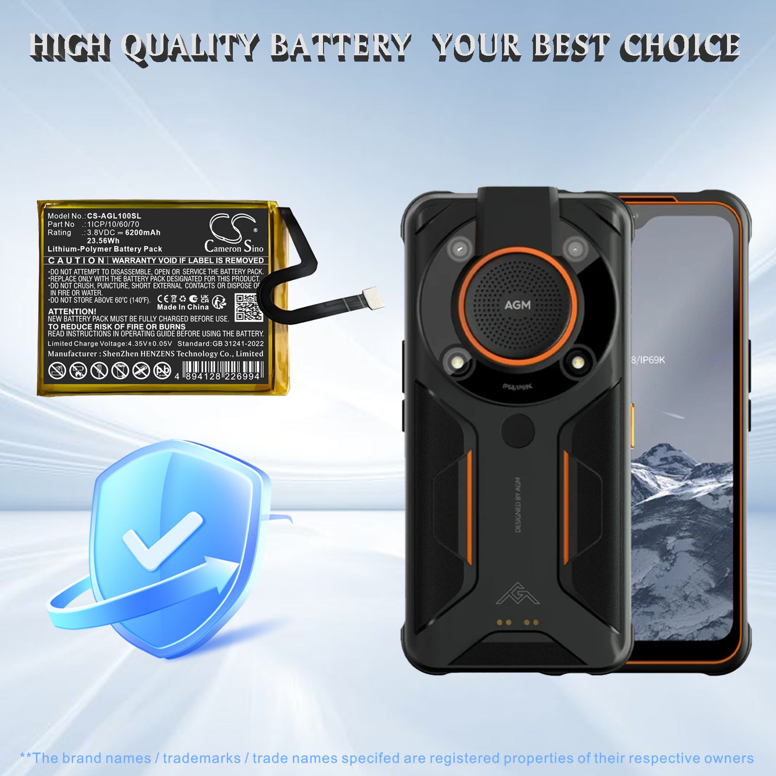 3.8V, Li-Polymer, 6200mAh, Battery fits AGM Glory G1 SE, Glory Pro, 23.56Wh Mobile, SmartPhone Cameron Sino Technology Limited