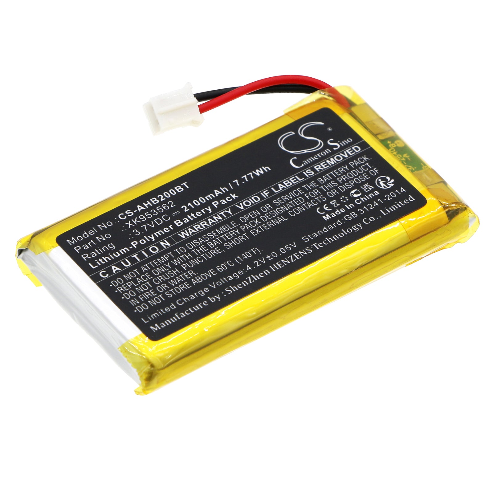 Li-Polymer, Alarm System Battery fits Ajax Aj-hub2plus-w/b, Aj-hub2-w/b, 3.7V, 2100mAh Alarm System Cameron Sino Technology Limited