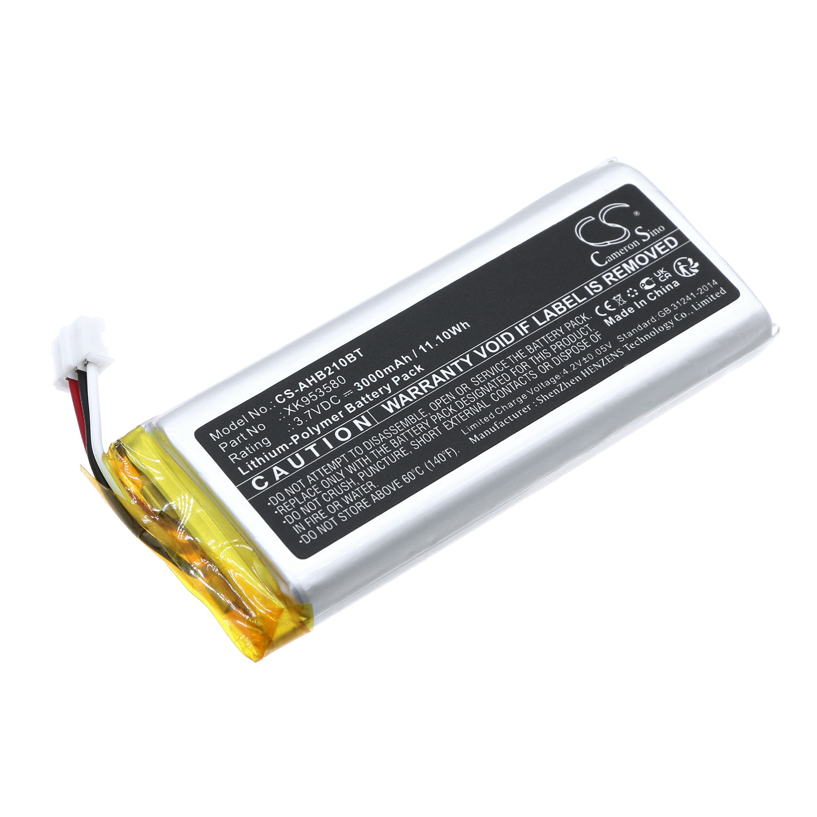 Li-Polymer, Alarm System Battery fits Ajax Aj-hub2-4g-w/b, Aj-hub2plus-w/b, 3.7V, 3000mAh Alarm System Cameron Sino Technology Limited