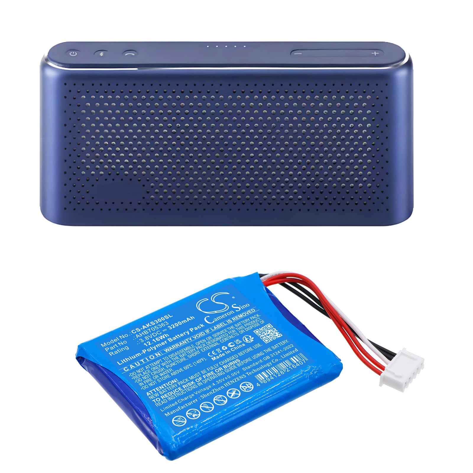 3.8V, Li-Polymer, 3200mAh, Battery fits AKG S30, 12.16Wh Speaker Cameron Sino Technology Limited