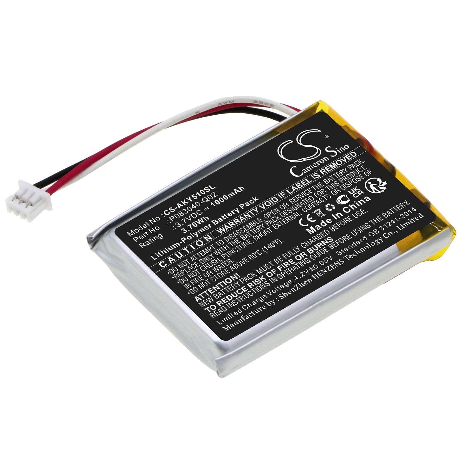 Li-Polymer, Wireless Headset Battery fits Akg C50bt, Y50bt, 3.7V, 1000mAh Wireless Headset Cameron Sino Technology Limited