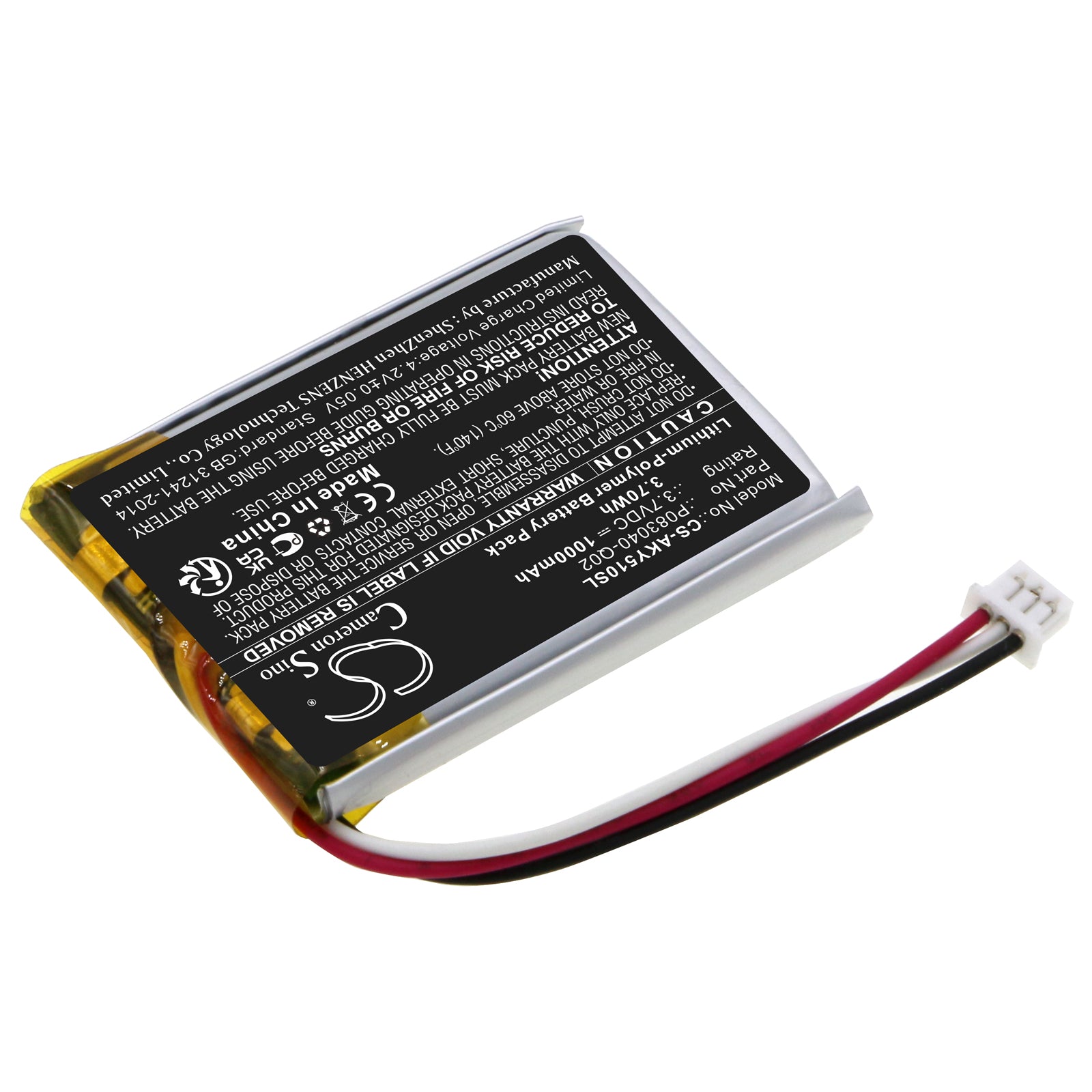 Li-Polymer, Wireless Headset Battery fits Akg C50bt, Y50bt, 3.7V, 1000mAh Wireless Headset Cameron Sino Technology Limited
