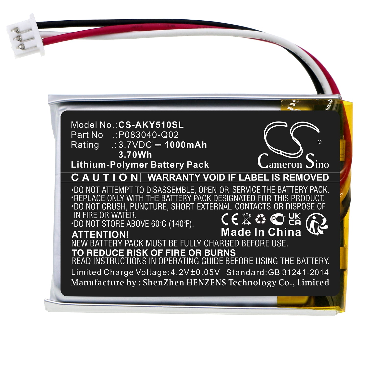 Li-Polymer, Wireless Headset Battery fits Akg C50bt, Y50bt, 3.7V, 1000mAh Wireless Headset Cameron Sino Technology Limited