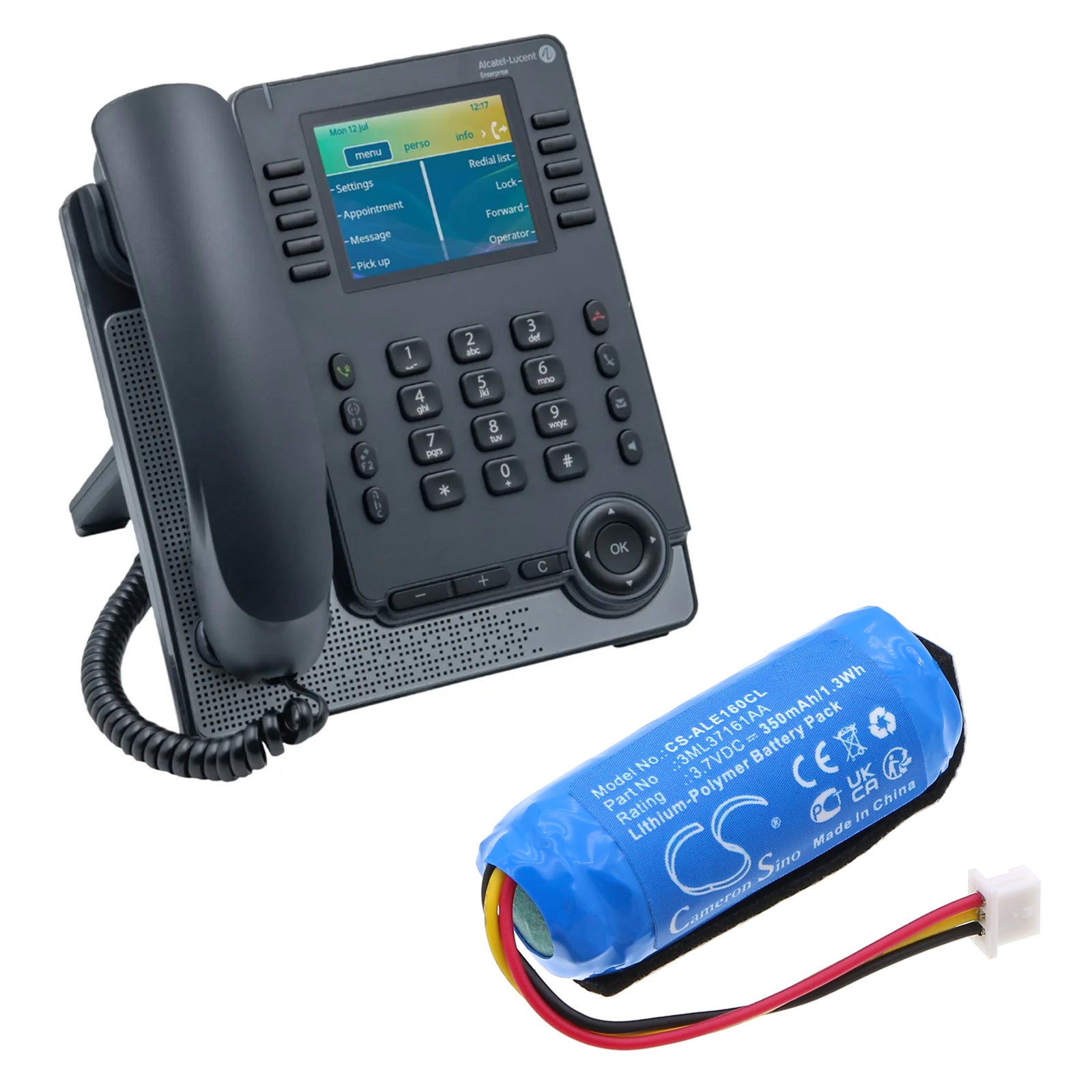 3.7V, Li-Polymer, 350mAh, Battery fits Alcatel-Lucent ALE-160 WB, ALE-161 WB, 1.3Wh Cordless Phone Cameron Sino Technology Limited