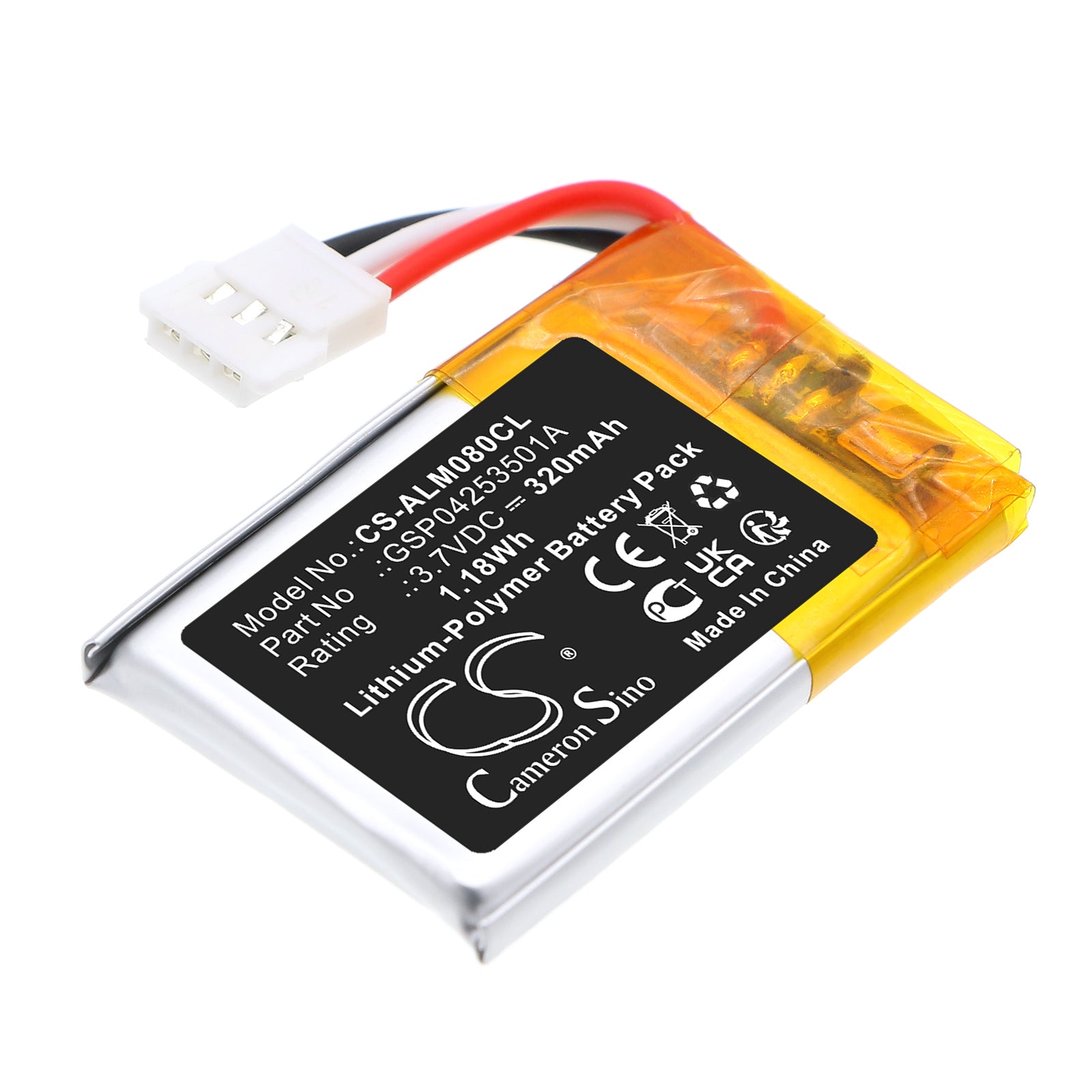 3.7V, Li-Polymer, 320mAh, Battery fits Alcatel-Lucent 3MG08009AA, Wide Band 4.1 Bluetooth, 1.18Wh Cordless Phone Cameron Sino Technology Limited