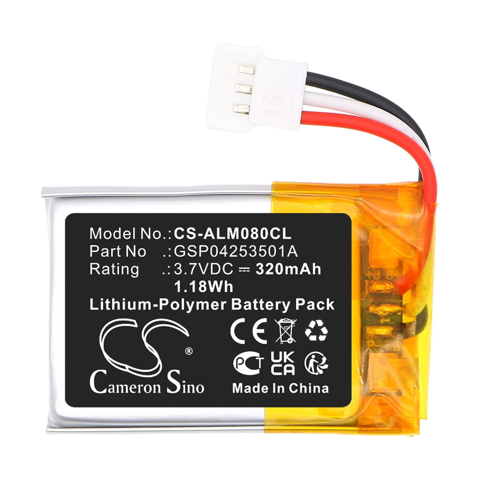 3.7V, Li-Polymer, 320mAh, Battery fits Alcatel-Lucent 3MG08009AA, Wide Band 4.1 Bluetooth, 1.18Wh Cordless Phone Cameron Sino Technology Limited