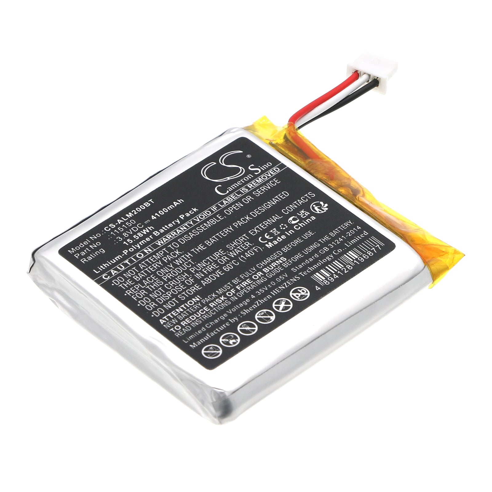 Li-Polymer, Alarm System Battery fits 2gig 2gig-edg-na-v, Edge Panel, 3.8V, 4100mAh Alarm System Cameron Sino Technology Limited